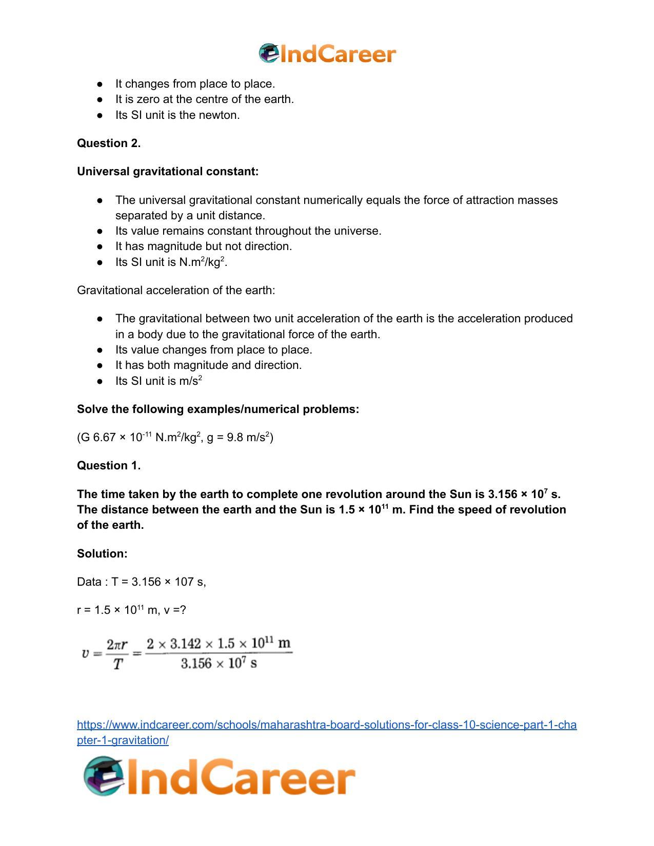 Maharashtra Board Solutions for Class 10- Science (Part 1): Chapter 1- Gravitation - Page 49