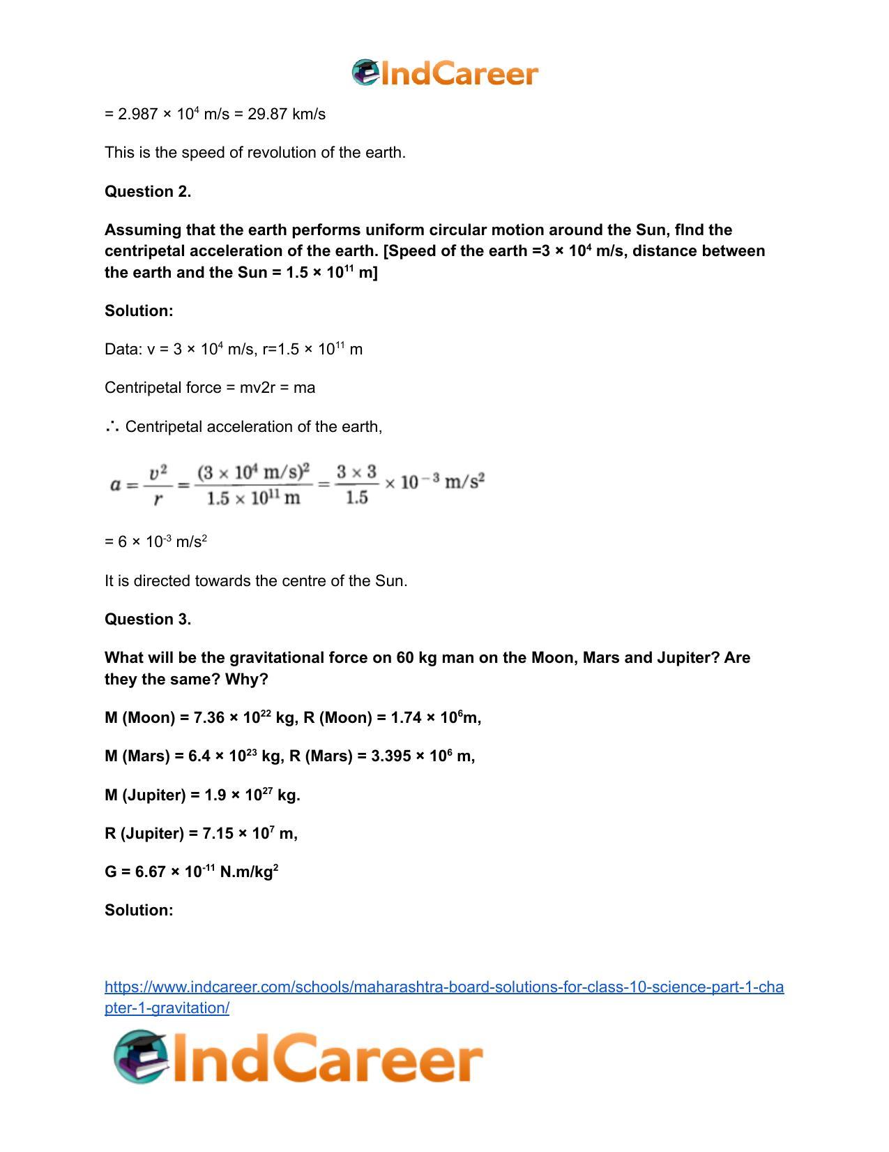 Maharashtra Board Solutions for Class 10- Science (Part 1): Chapter 1- Gravitation - Page 50