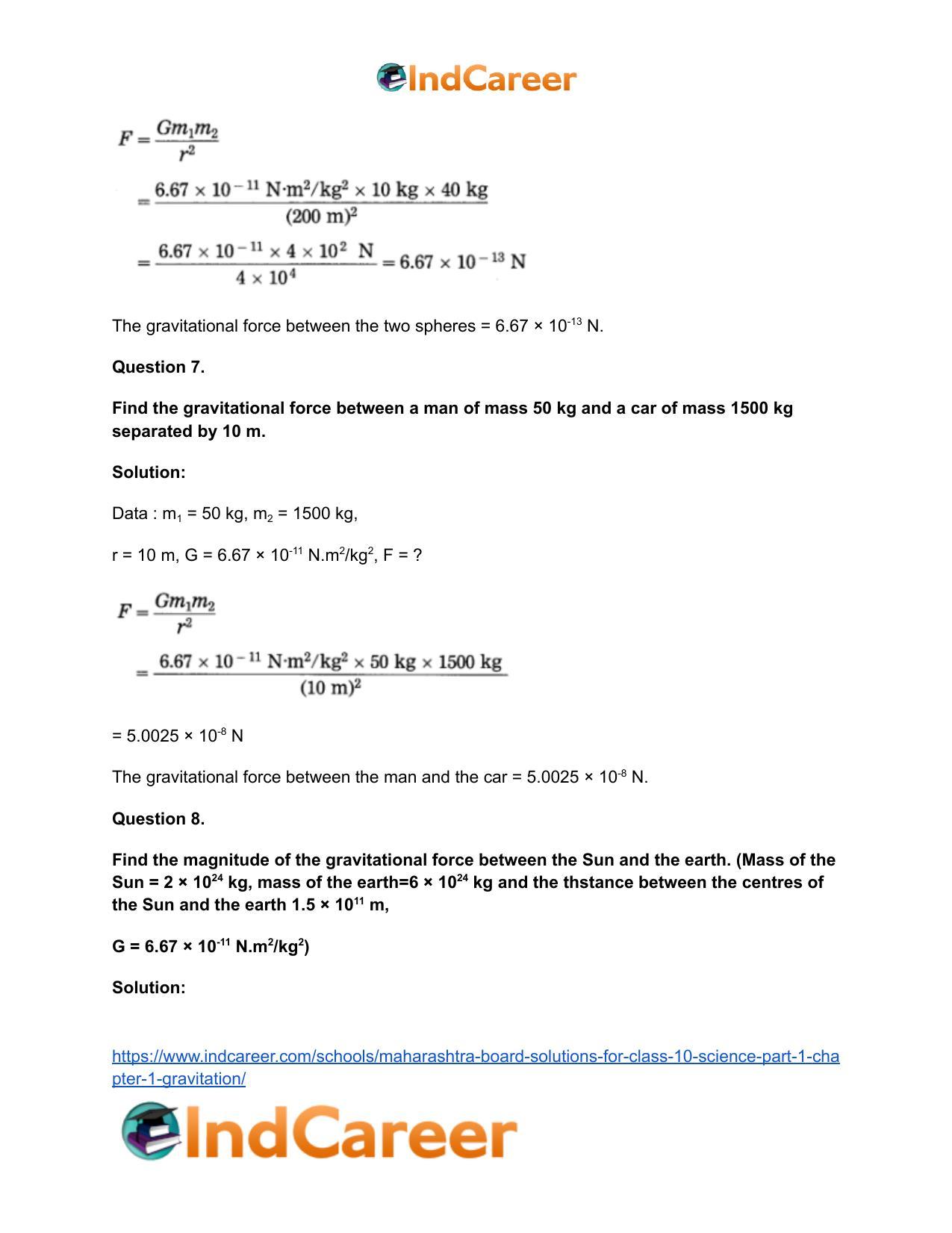 Maharashtra Board Solutions for Class 10- Science (Part 1): Chapter 1- Gravitation - Page 55