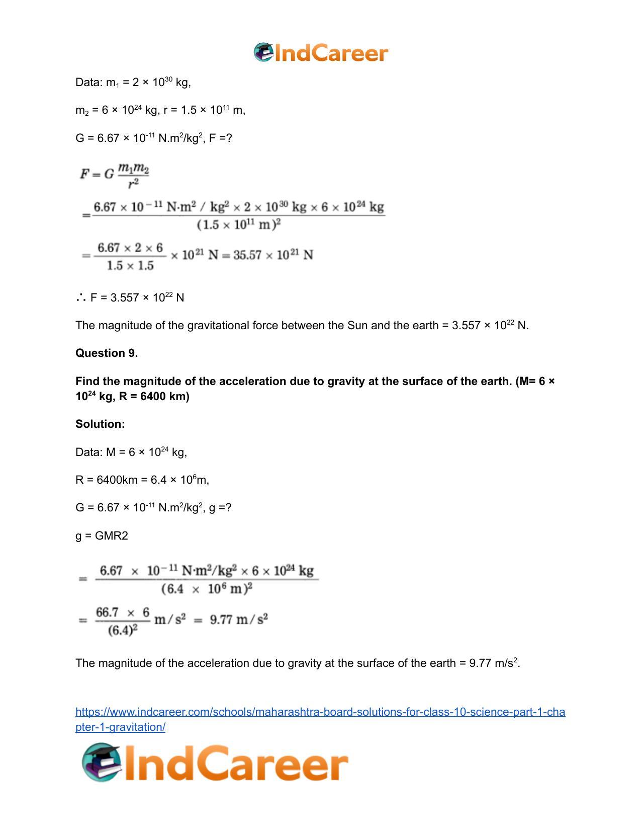 Maharashtra Board Solutions for Class 10- Science (Part 1): Chapter 1- Gravitation - Page 56