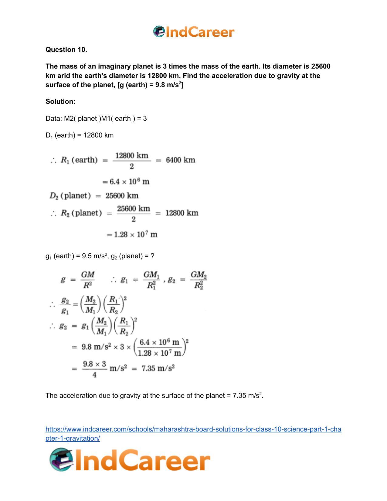 Maharashtra Board Solutions for Class 10- Science (Part 1): Chapter 1- Gravitation - Page 57