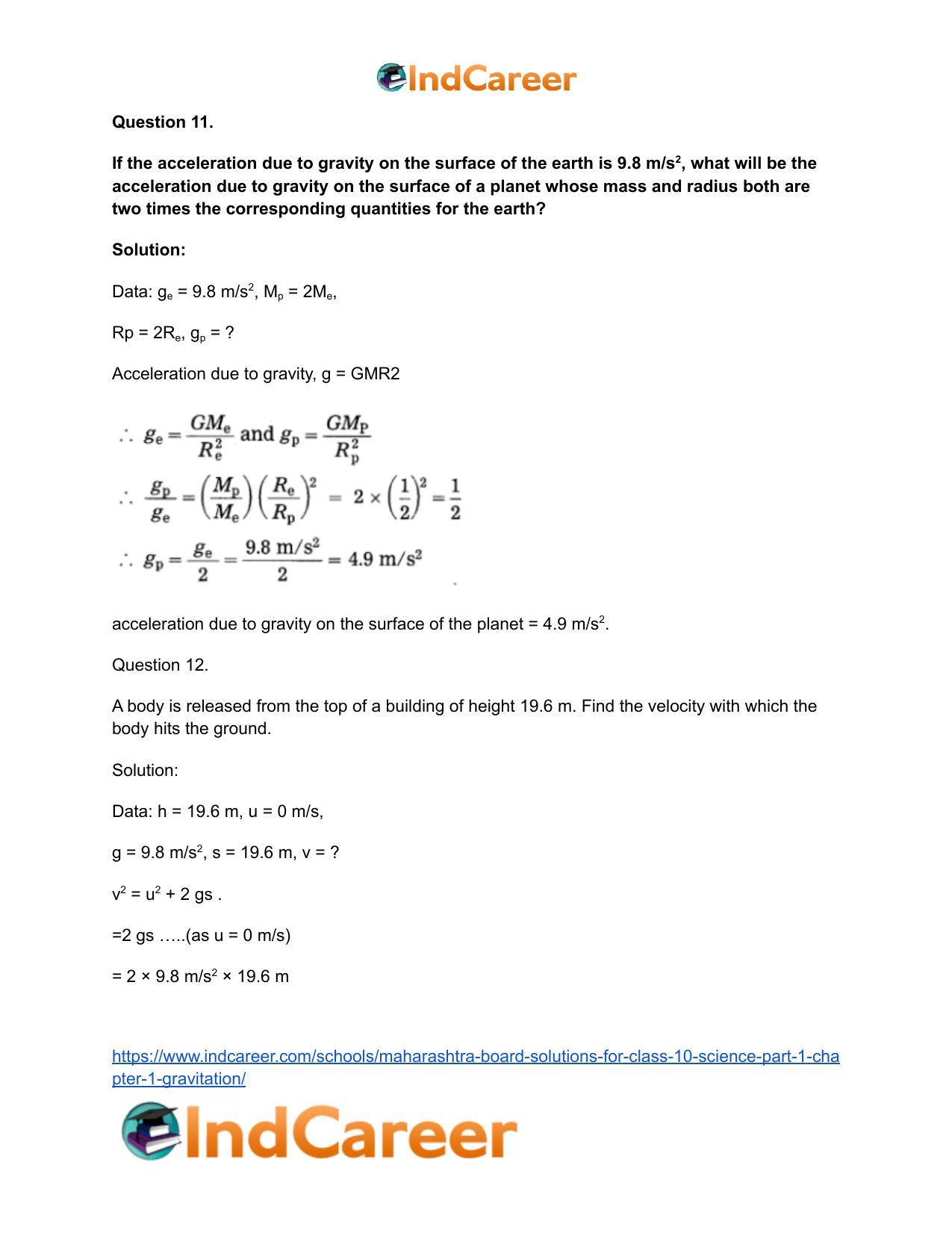 Maharashtra Board Solutions for Class 10- Science (Part 1): Chapter 1- Gravitation - Page 58