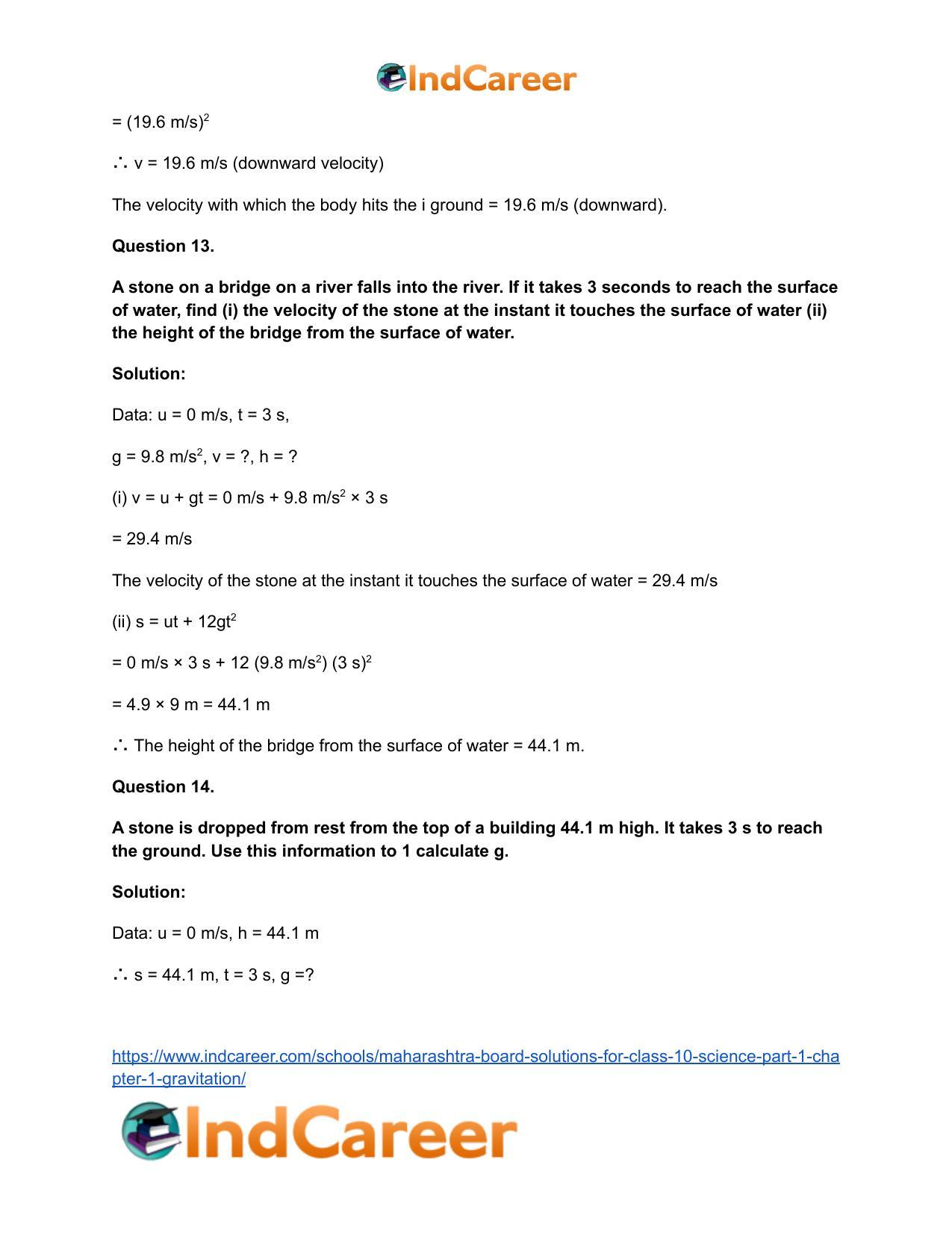 Maharashtra Board Solutions for Class 10- Science (Part 1): Chapter 1- Gravitation - Page 59