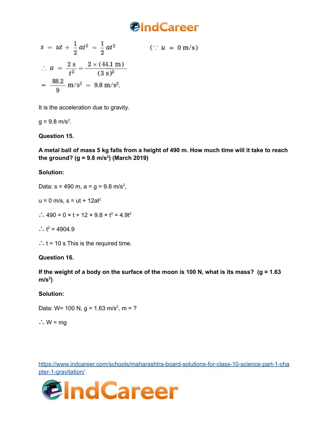 Maharashtra Board Solutions for Class 10- Science (Part 1): Chapter 1- Gravitation - Page 60
