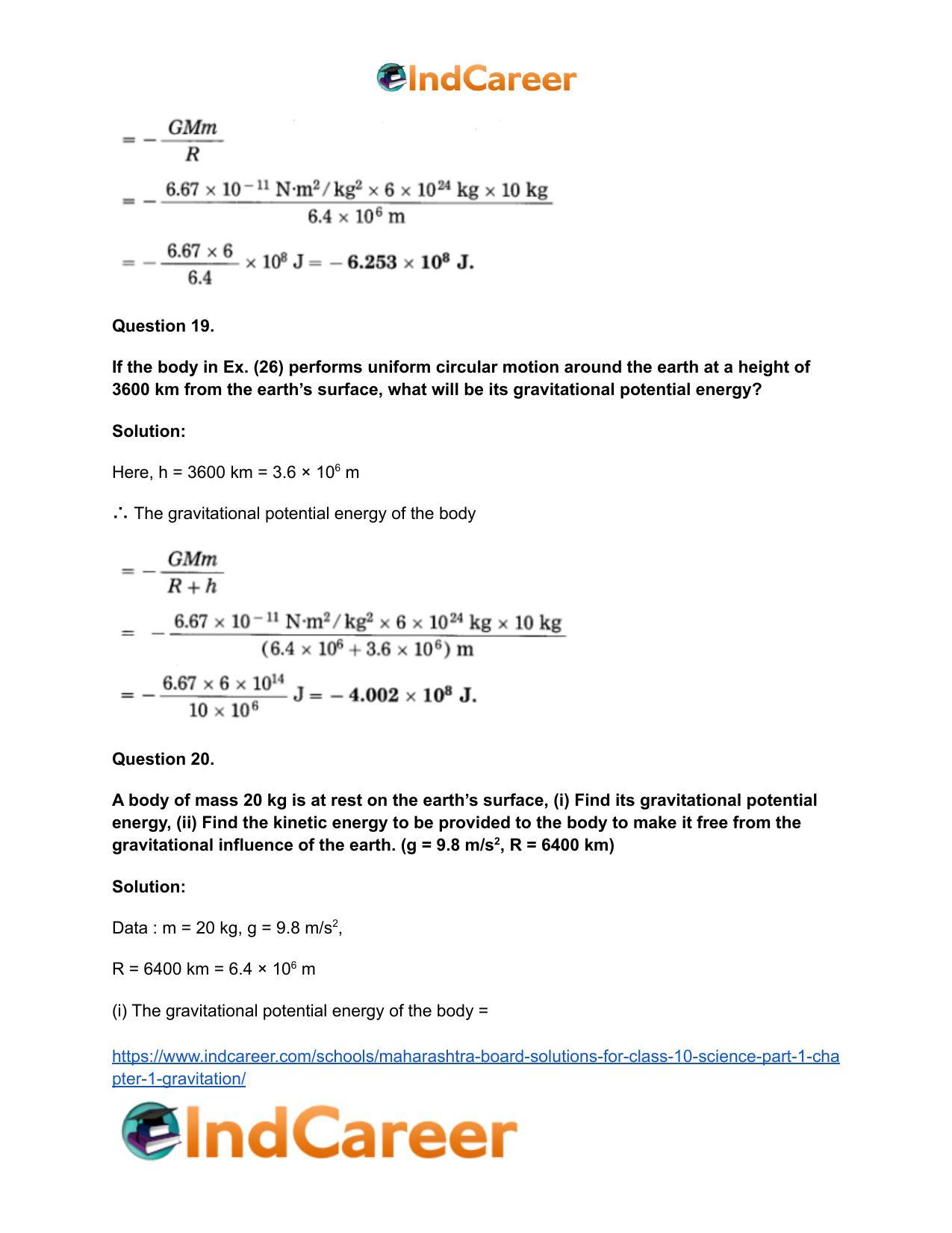 Maharashtra Board Solutions for Class 10- Science (Part 1): Chapter 1- Gravitation - Page 62