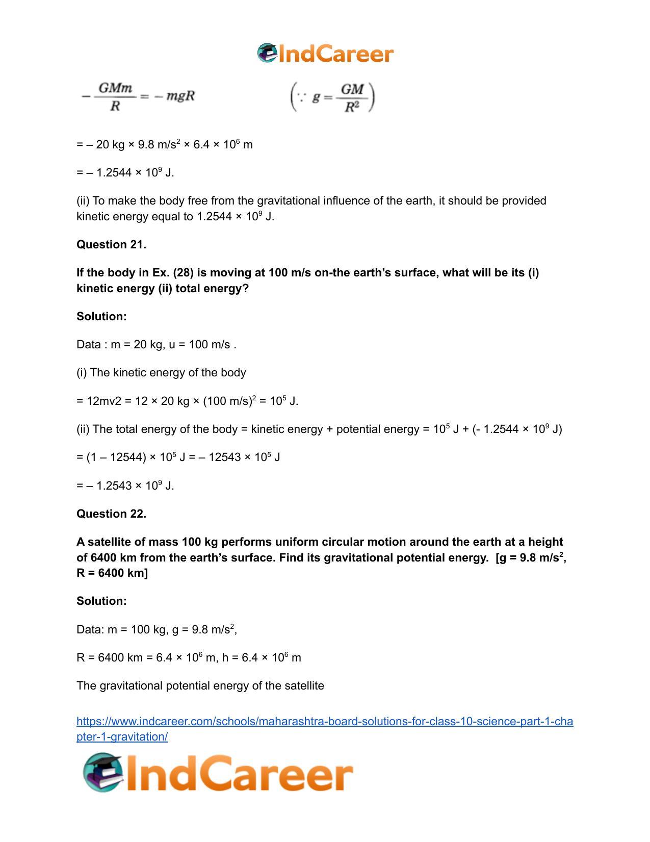 Maharashtra Board Solutions for Class 10- Science (Part 1): Chapter 1- Gravitation - Page 63
