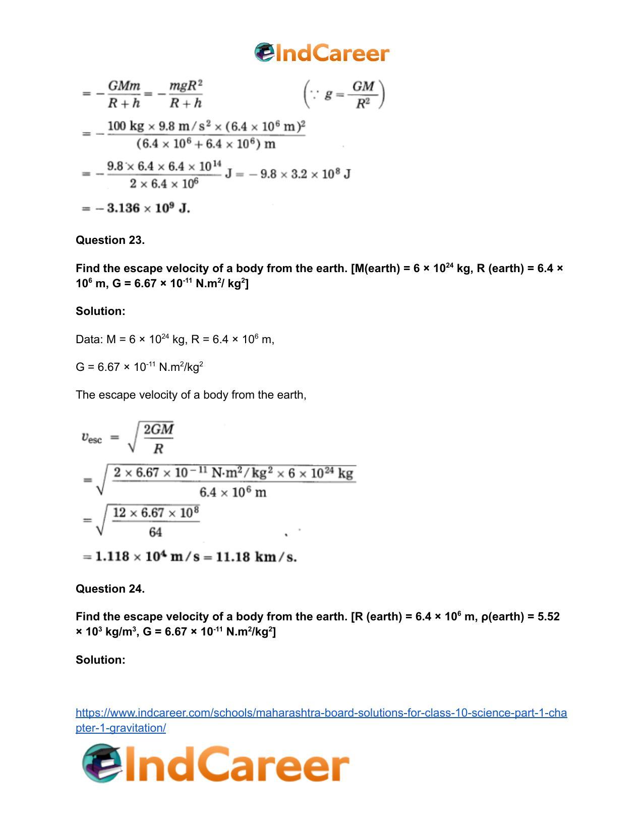 Maharashtra Board Solutions for Class 10- Science (Part 1): Chapter 1- Gravitation - Page 64