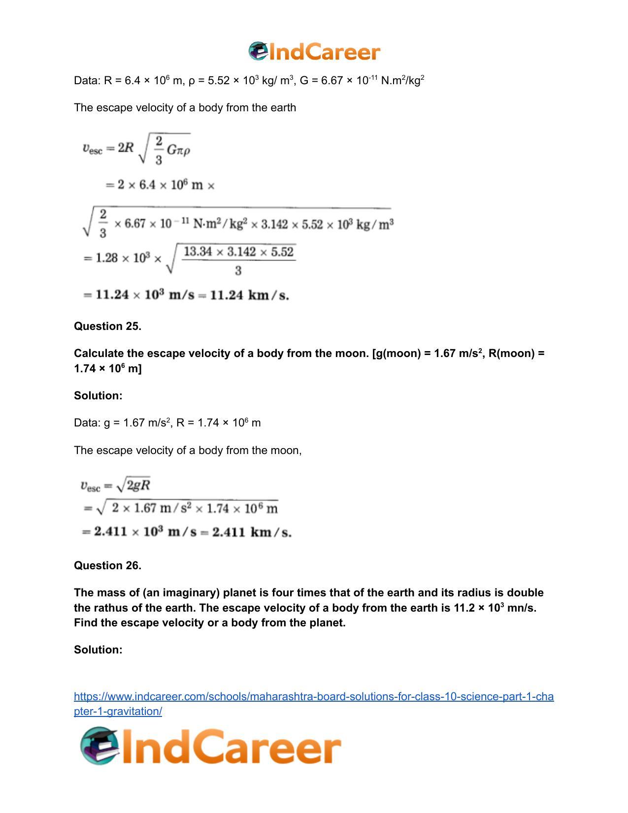 Maharashtra Board Solutions for Class 10- Science (Part 1): Chapter 1- Gravitation - Page 65