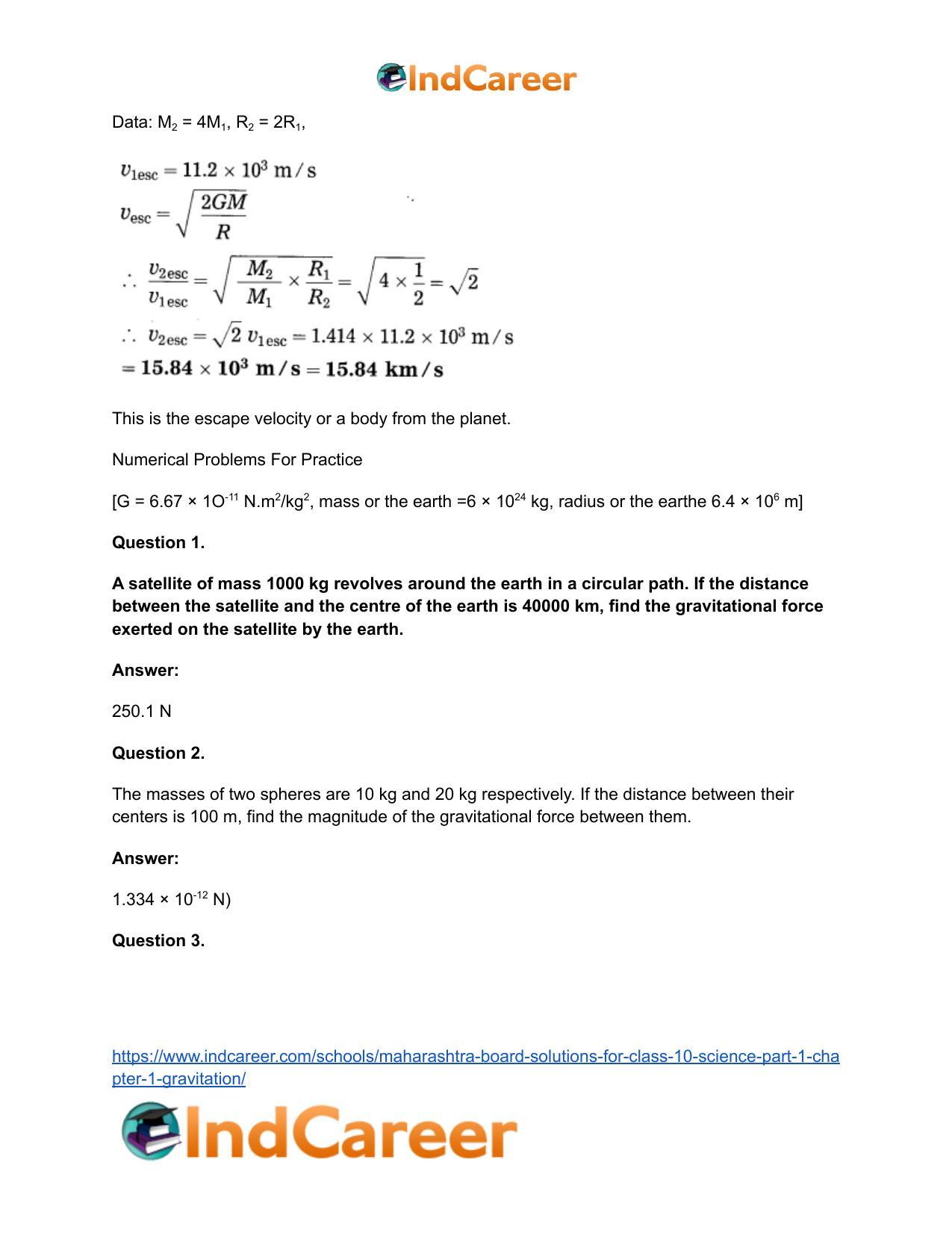 Maharashtra Board Solutions for Class 10- Science (Part 1): Chapter 1- Gravitation - Page 66