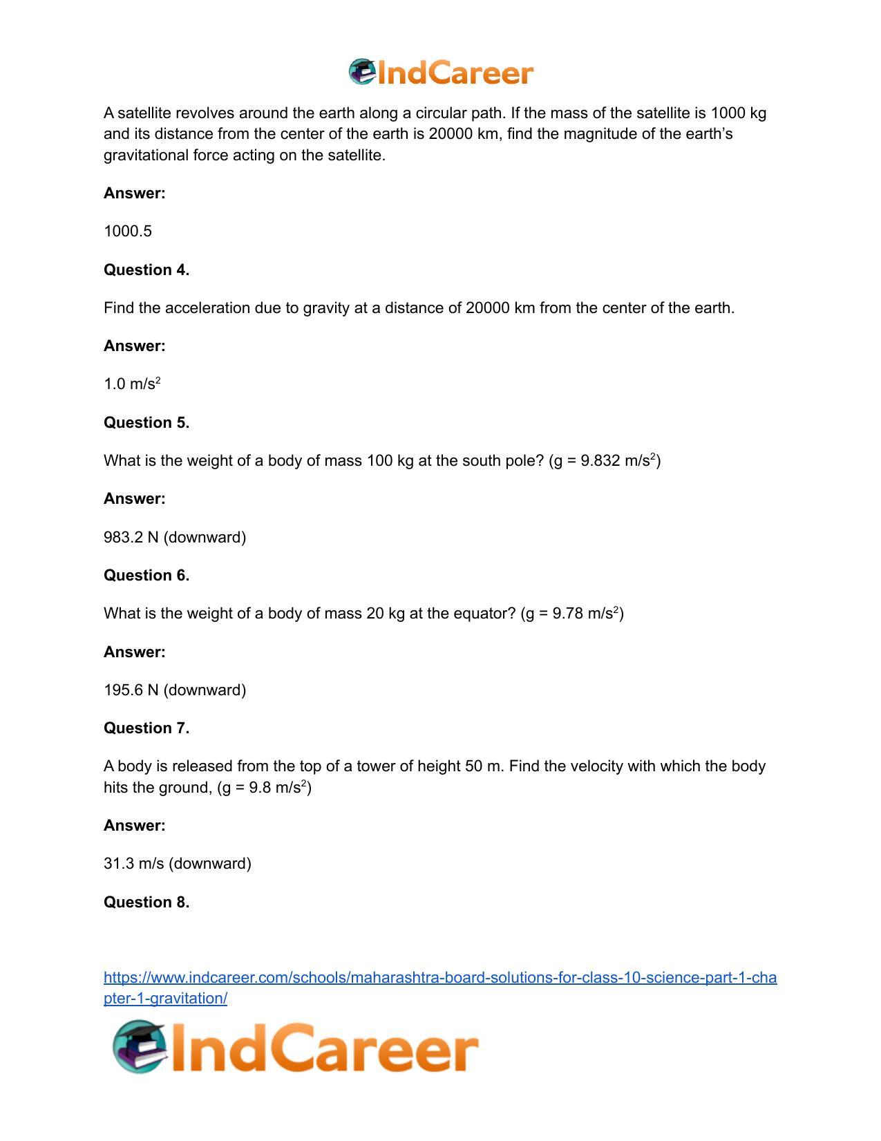 Maharashtra Board Solutions for Class 10- Science (Part 1): Chapter 1- Gravitation - Page 67
