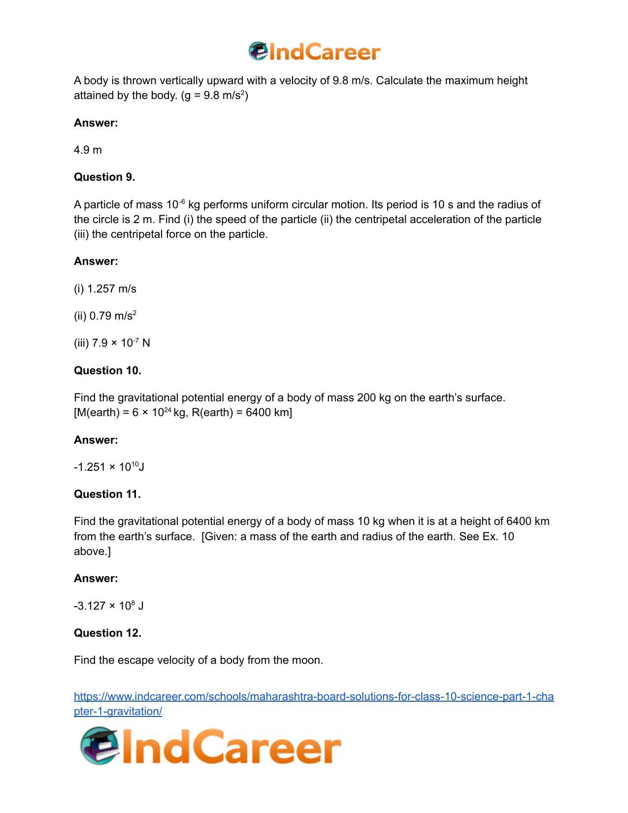 Maharashtra Board Solutions for Class 10- Science (Part 1): Chapter 1- Gravitation - Page 68