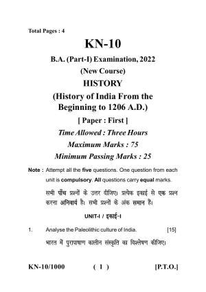 Sarguja University Question Paper - 2022 :  B.A. Part One  (10+2+3) 3 Y DC History Paper I