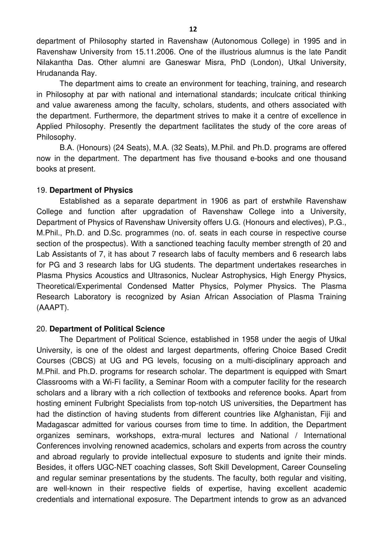 Ravenshaw University, Cuttack ADMISSION PROSPECTUS -2021-22 - Page 15
