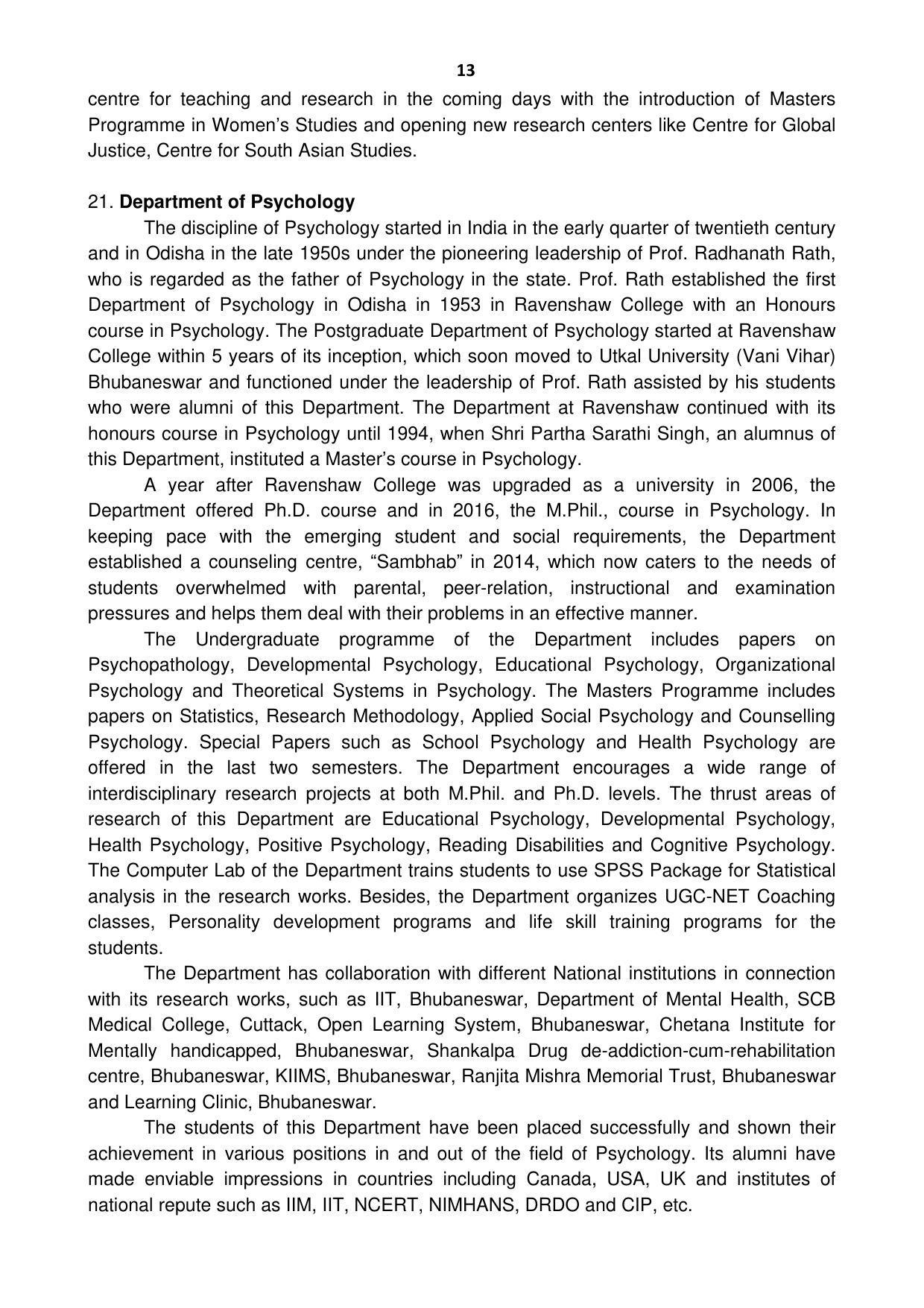 Ravenshaw University, Cuttack ADMISSION PROSPECTUS -2021-22 - Page 16