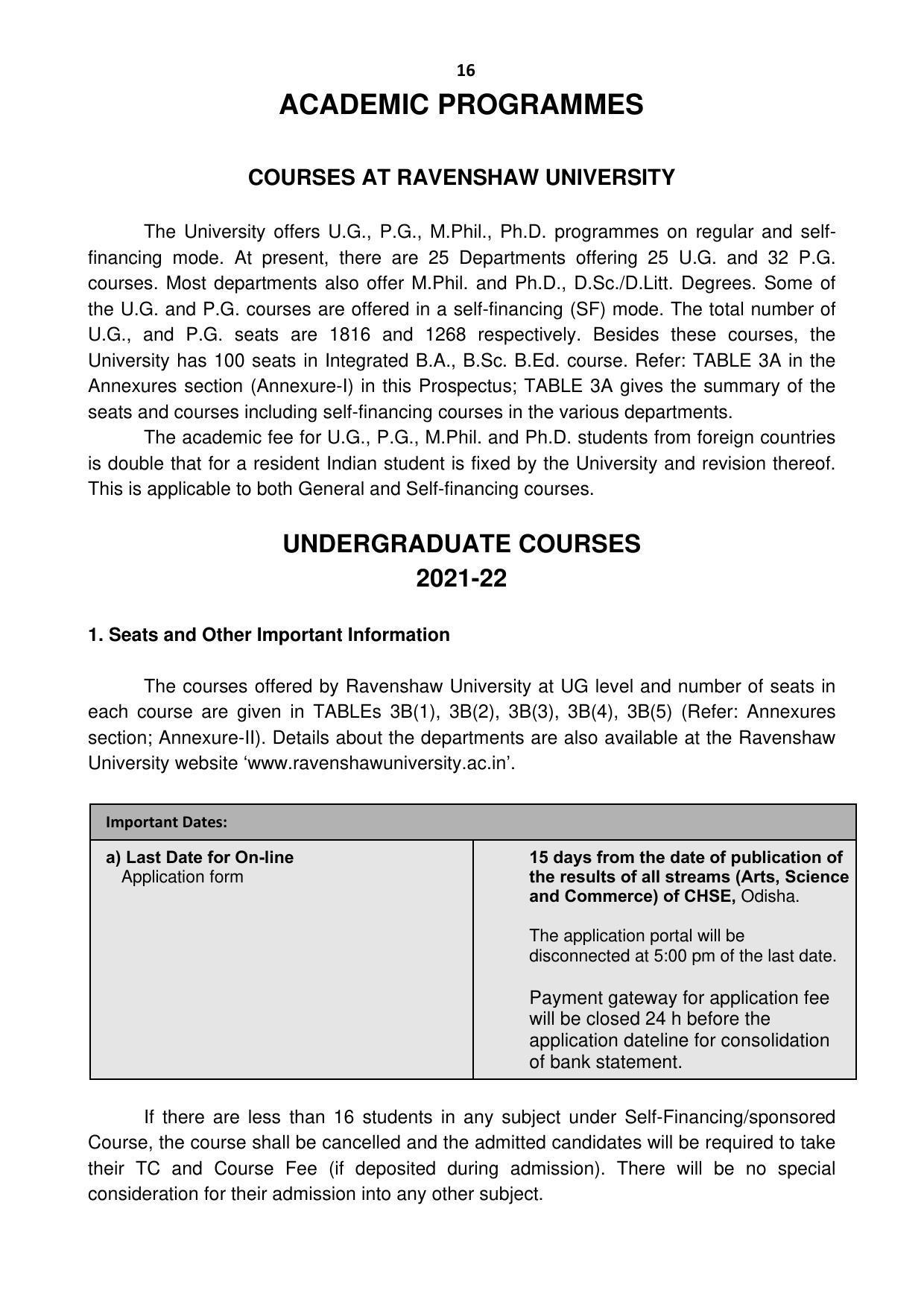 Ravenshaw University, Cuttack ADMISSION PROSPECTUS -2021-22 - Page 19