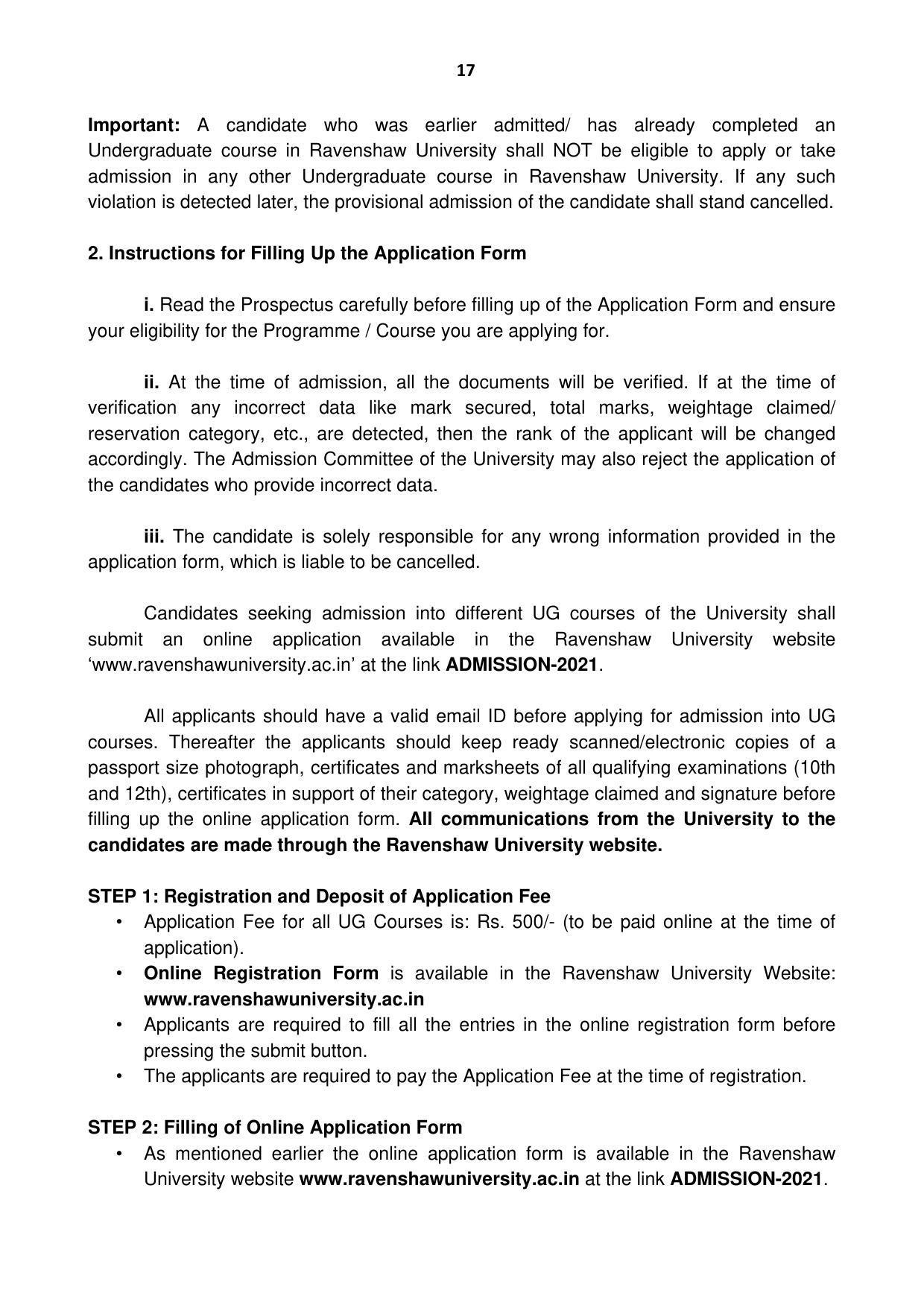 Ravenshaw University, Cuttack ADMISSION PROSPECTUS -2021-22 - Page 20