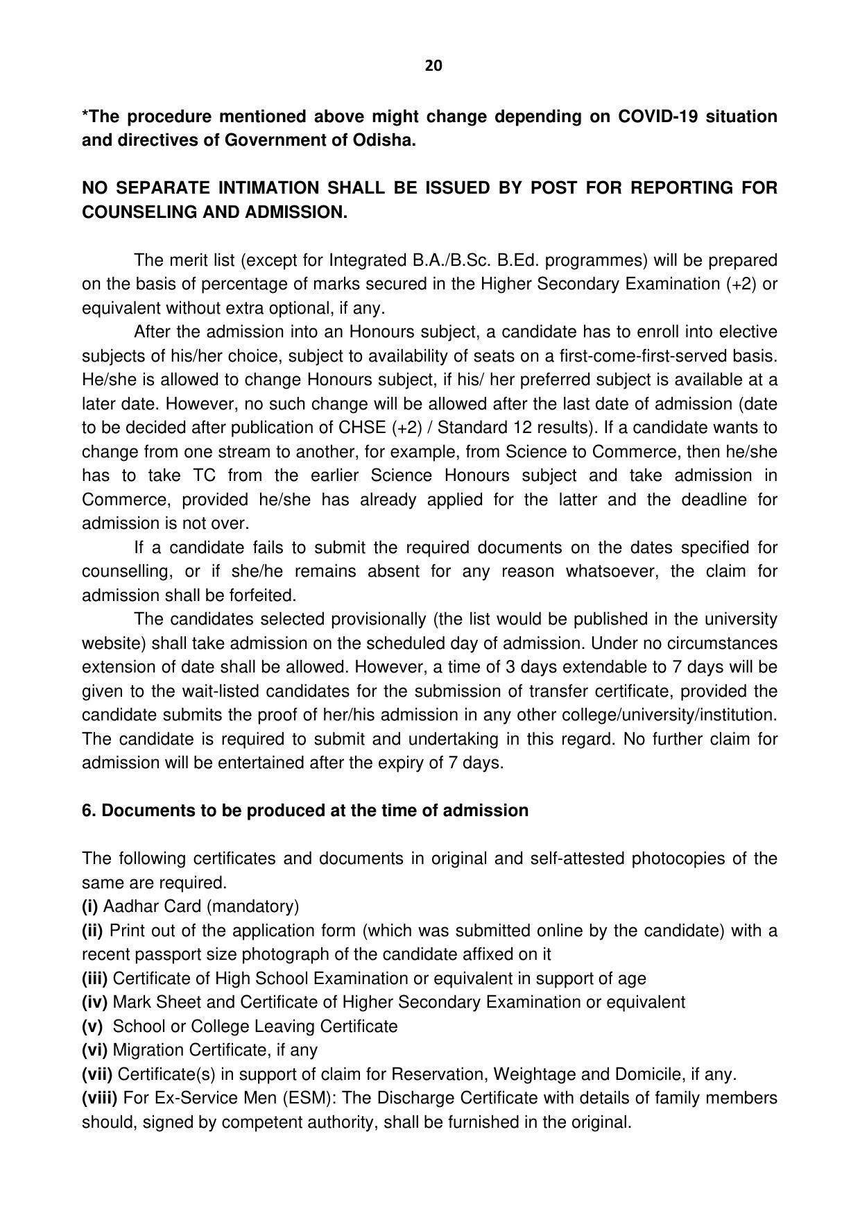 Ravenshaw University, Cuttack ADMISSION PROSPECTUS -2021-22 - Page 23