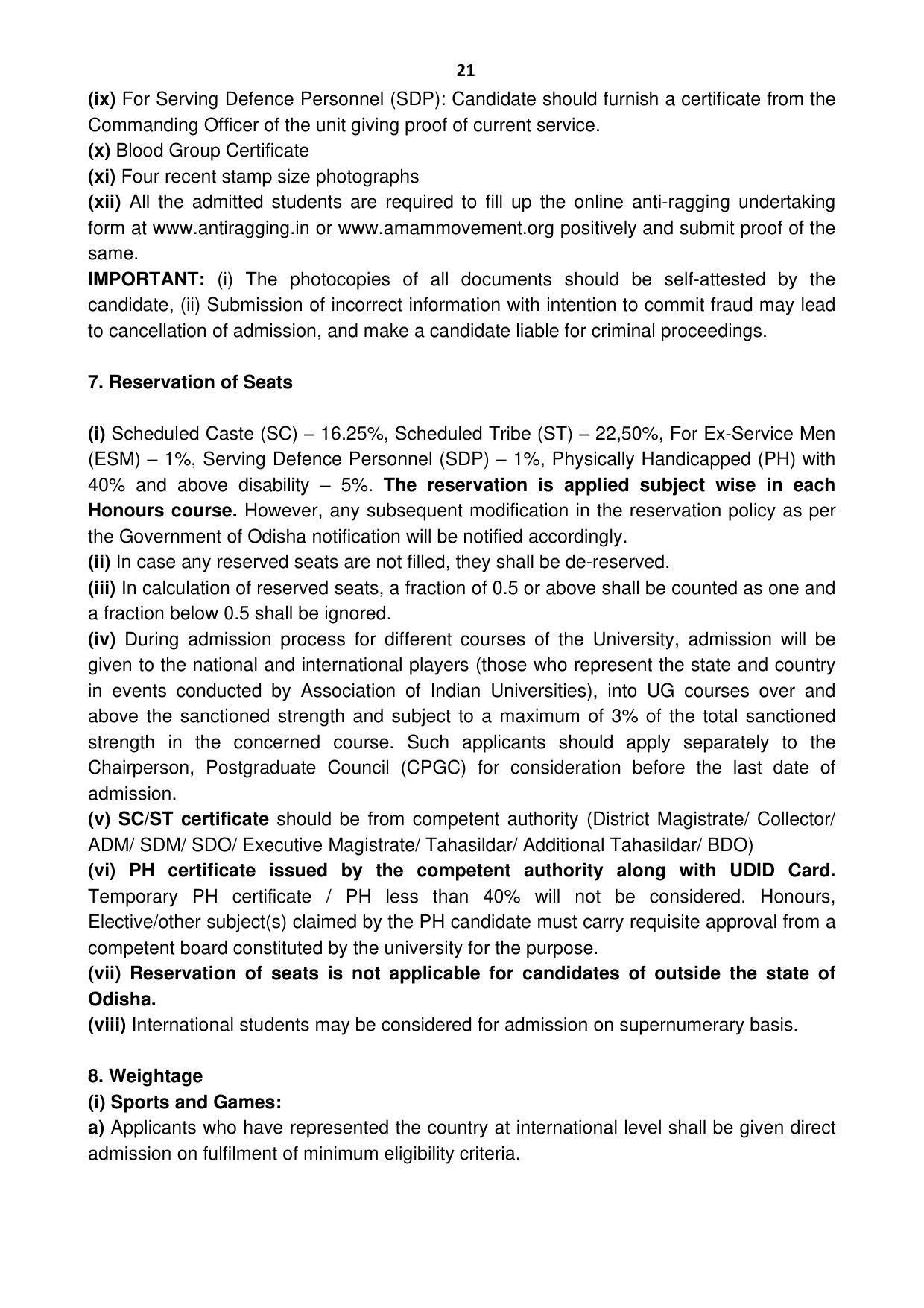 Ravenshaw University, Cuttack ADMISSION PROSPECTUS -2021-22 - Page 24