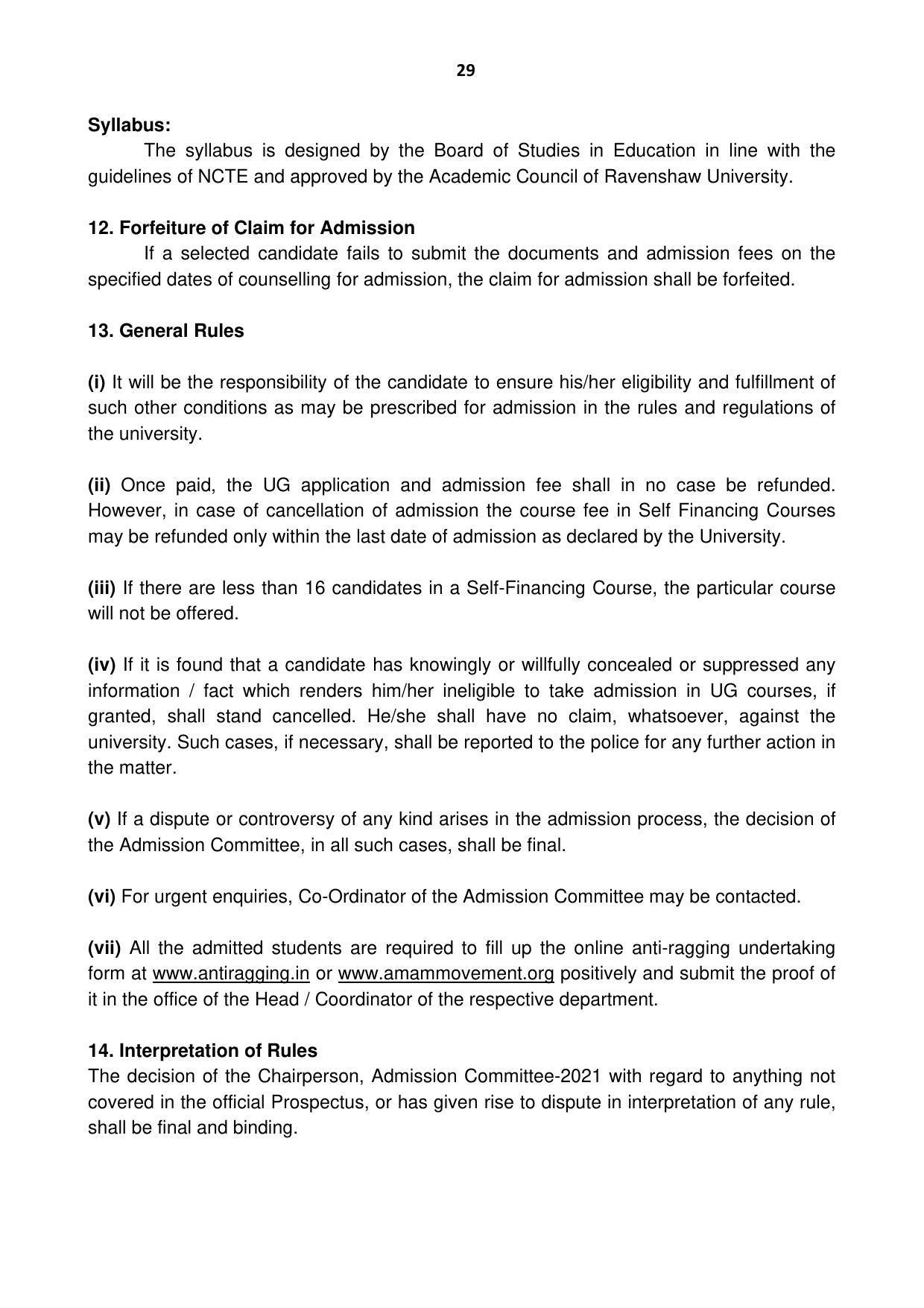 Ravenshaw University, Cuttack ADMISSION PROSPECTUS -2021-22 - Page 32