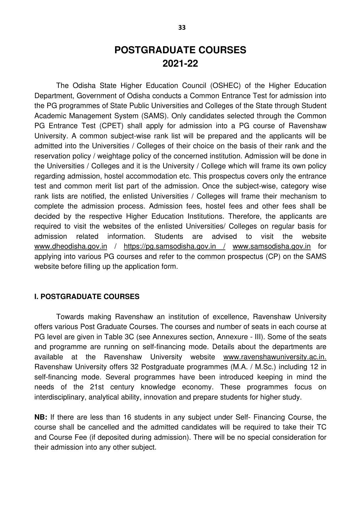 Ravenshaw University, Cuttack ADMISSION PROSPECTUS -2021-22 - Page 36