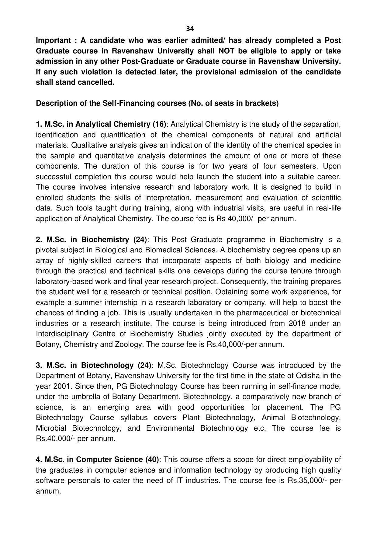 Ravenshaw University, Cuttack ADMISSION PROSPECTUS -2021-22 - Page 37
