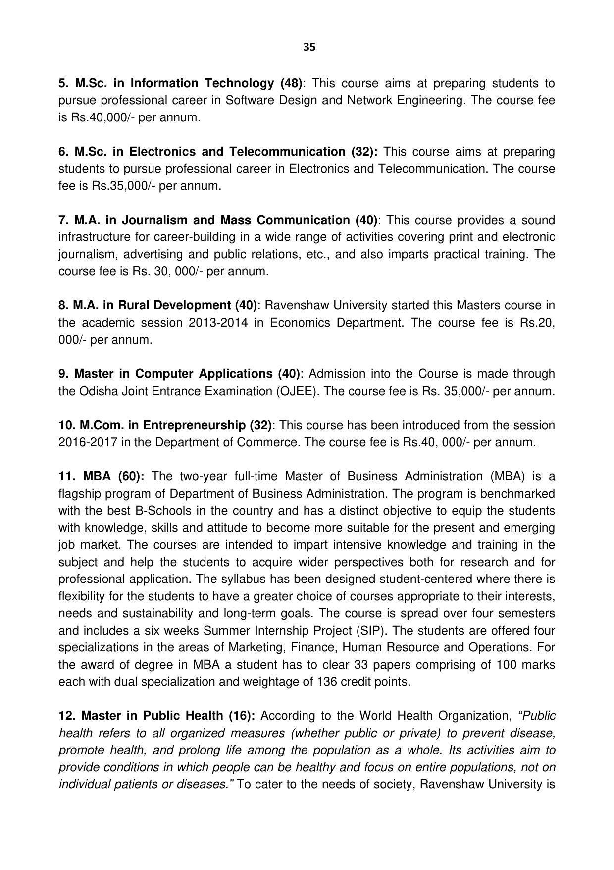 Ravenshaw University, Cuttack ADMISSION PROSPECTUS -2021-22 - Page 38