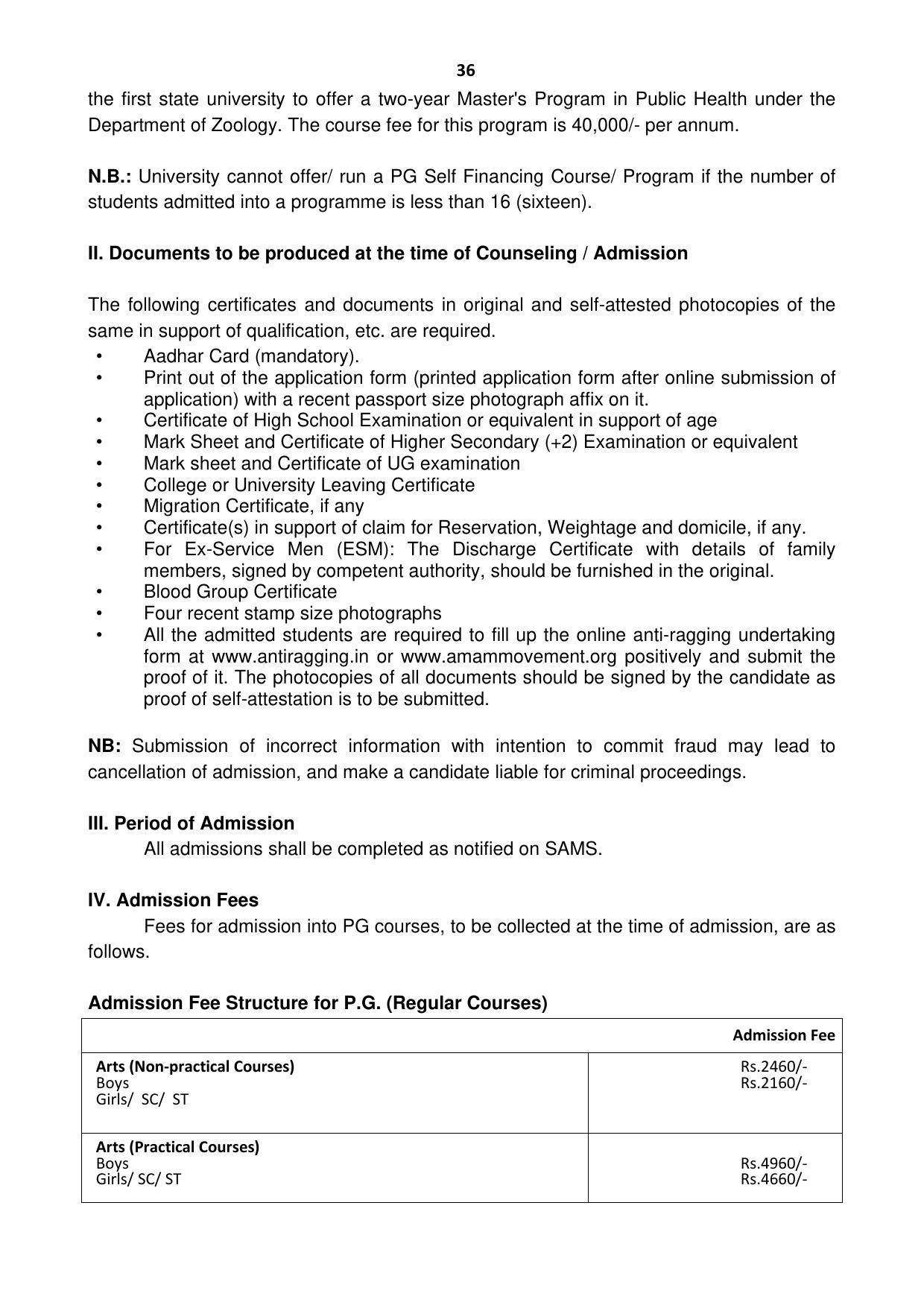 Ravenshaw University, Cuttack ADMISSION PROSPECTUS -2021-22 - Page 39