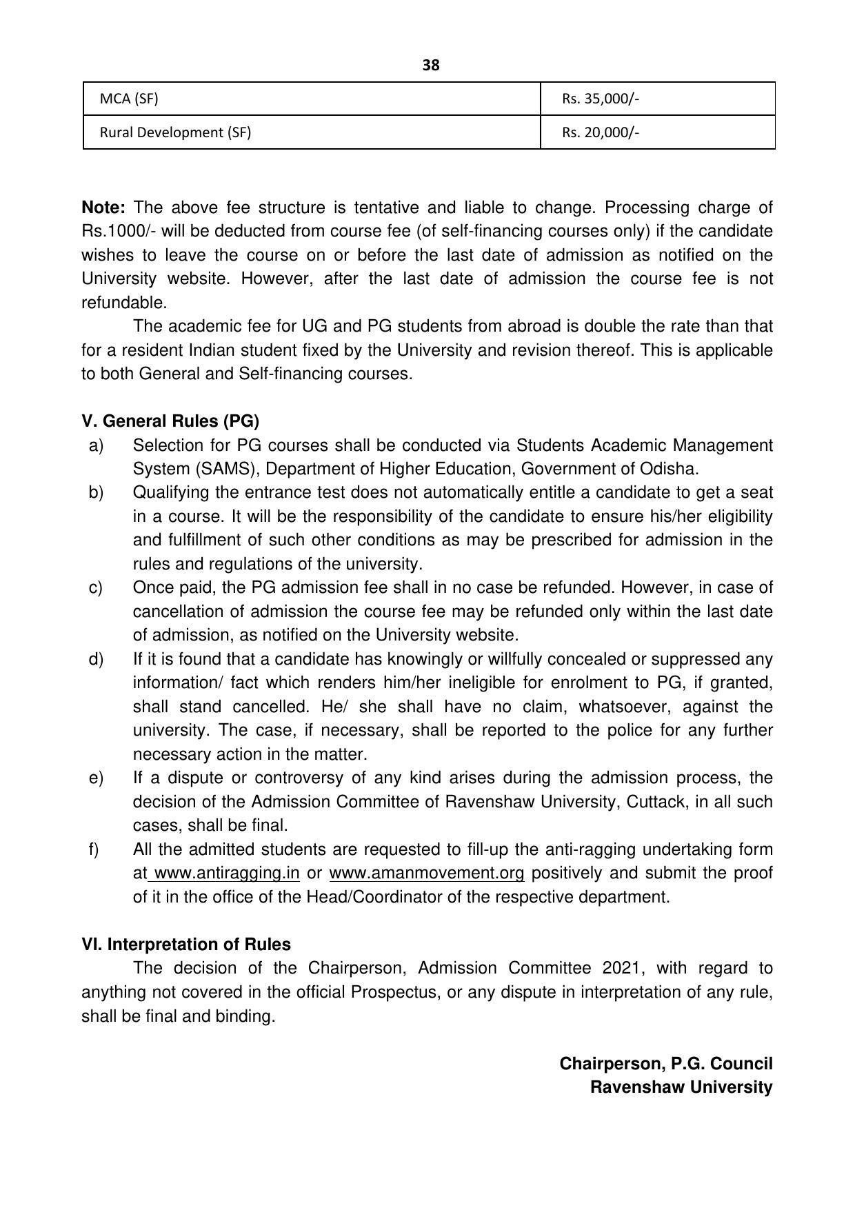 Ravenshaw University, Cuttack ADMISSION PROSPECTUS -2021-22 - Page 41