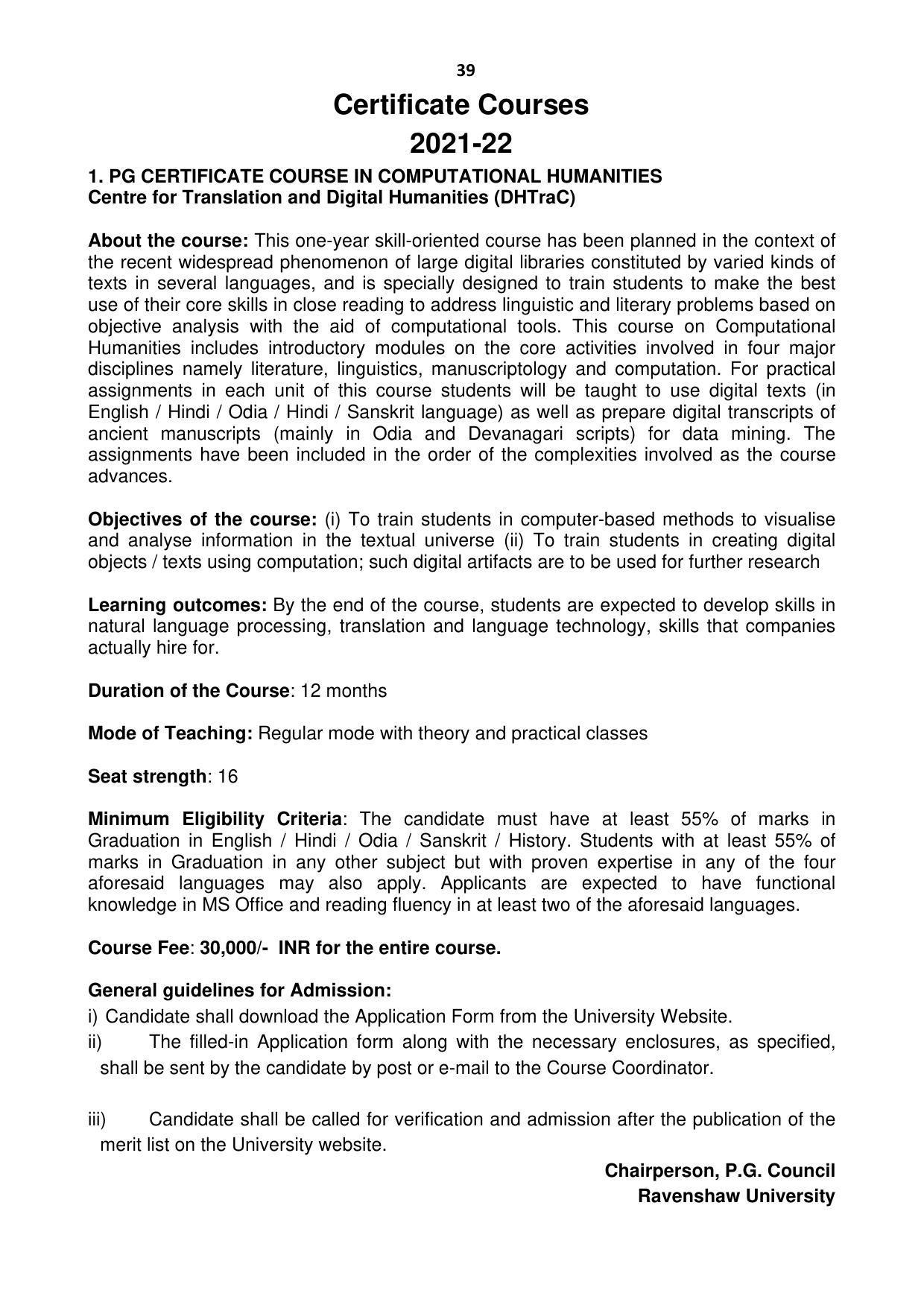 Ravenshaw University, Cuttack ADMISSION PROSPECTUS -2021-22 - Page 42