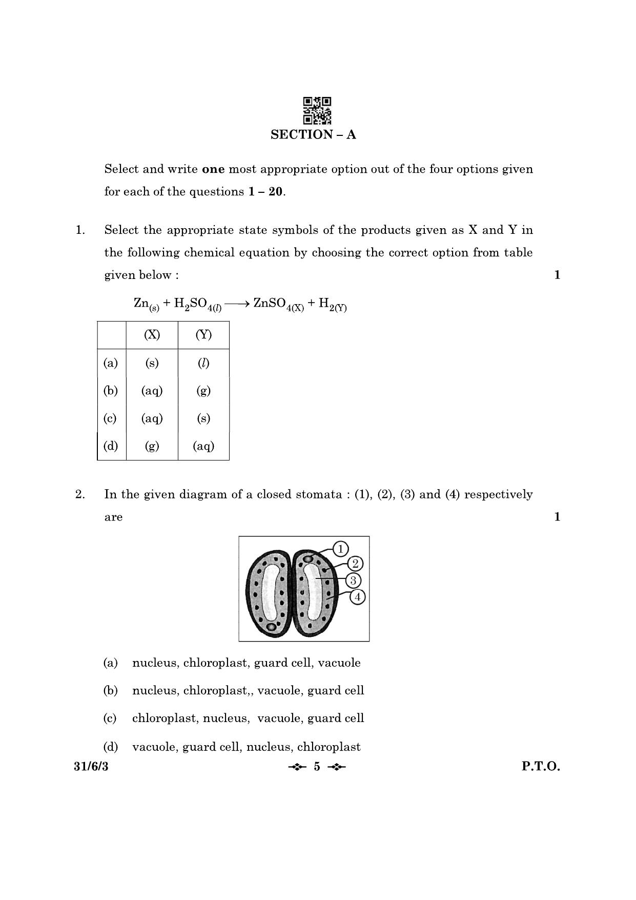 CBSE Class 10 31-6-3 Science 2023 Question Paper - Page 5