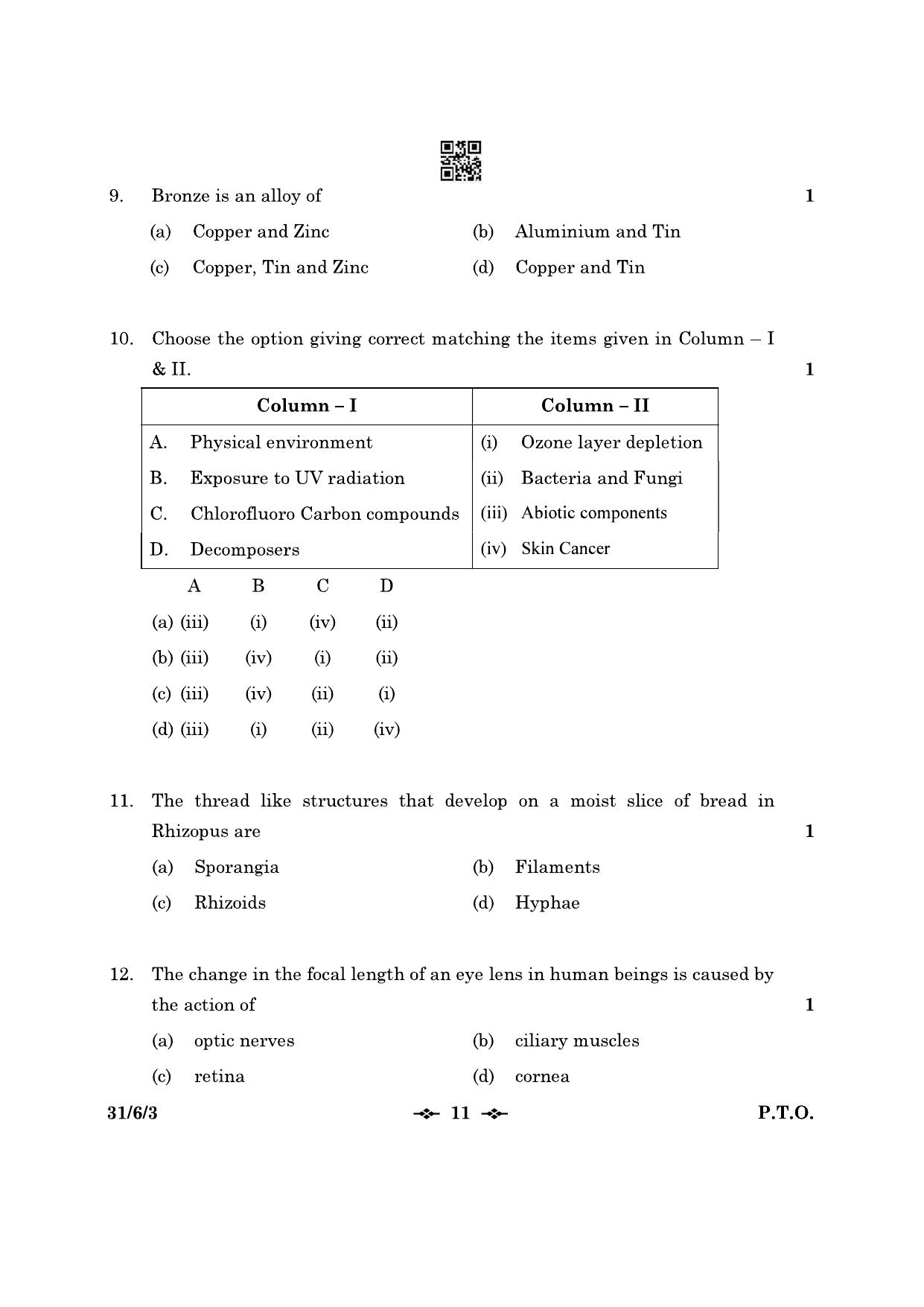 CBSE Class 10 31-6-3 Science 2023 Question Paper - Page 11