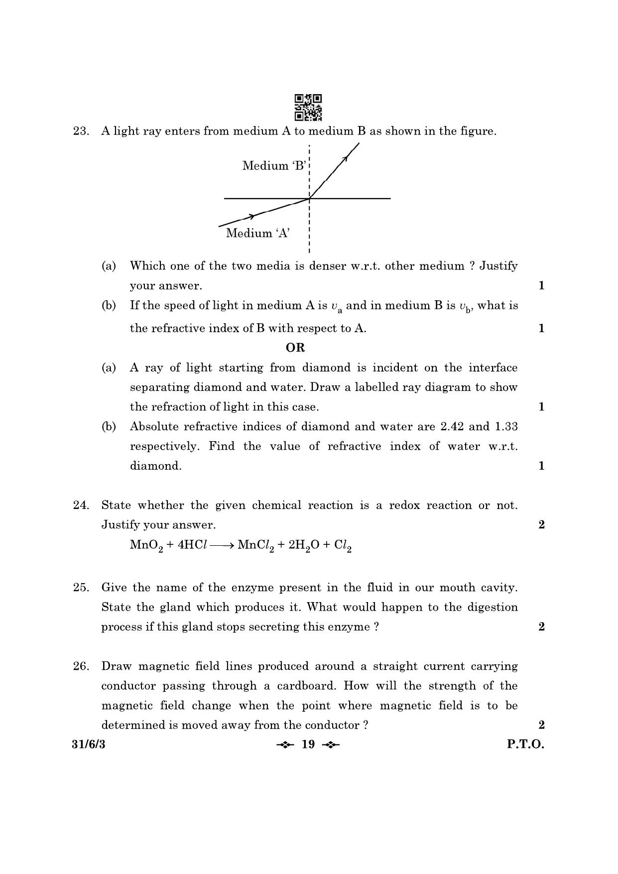 CBSE Class 10 31-6-3 Science 2023 Question Paper - Page 19