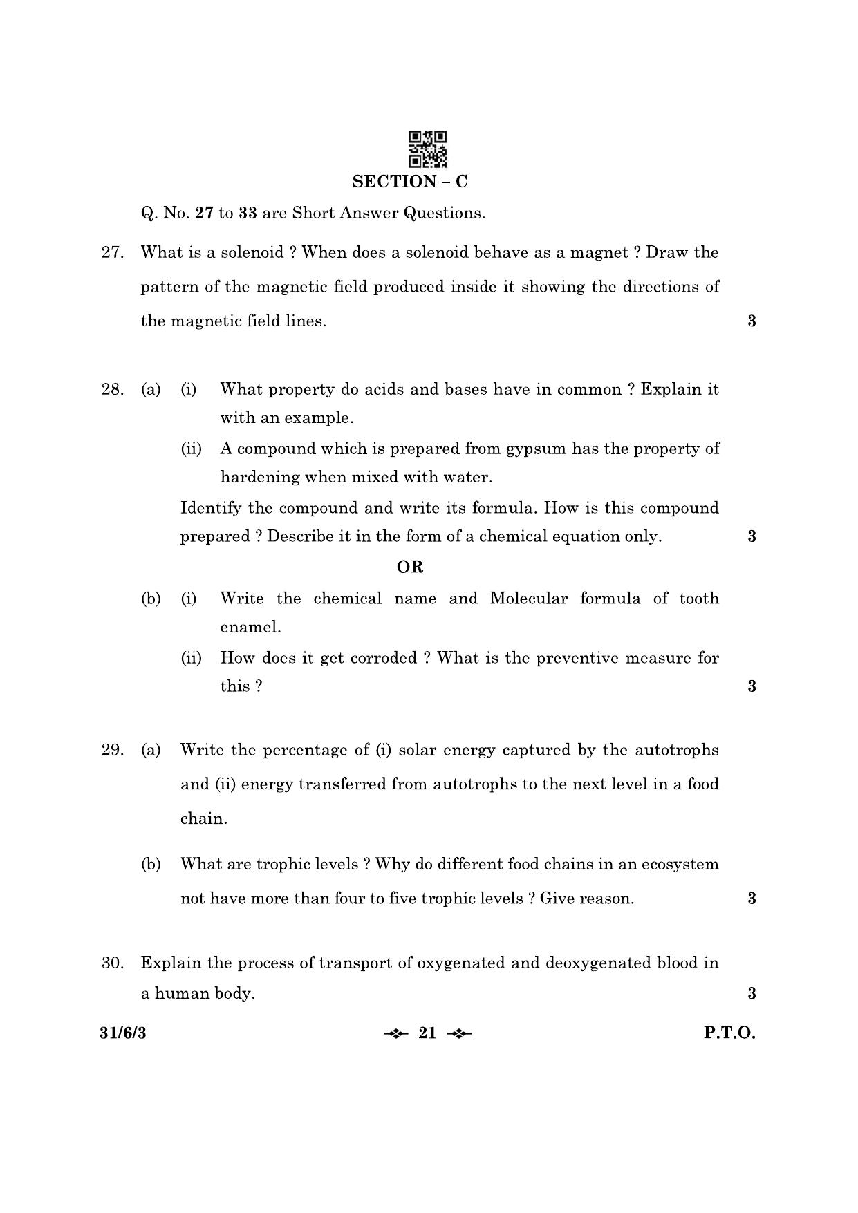 CBSE Class 10 31-6-3 Science 2023 Question Paper - Page 21