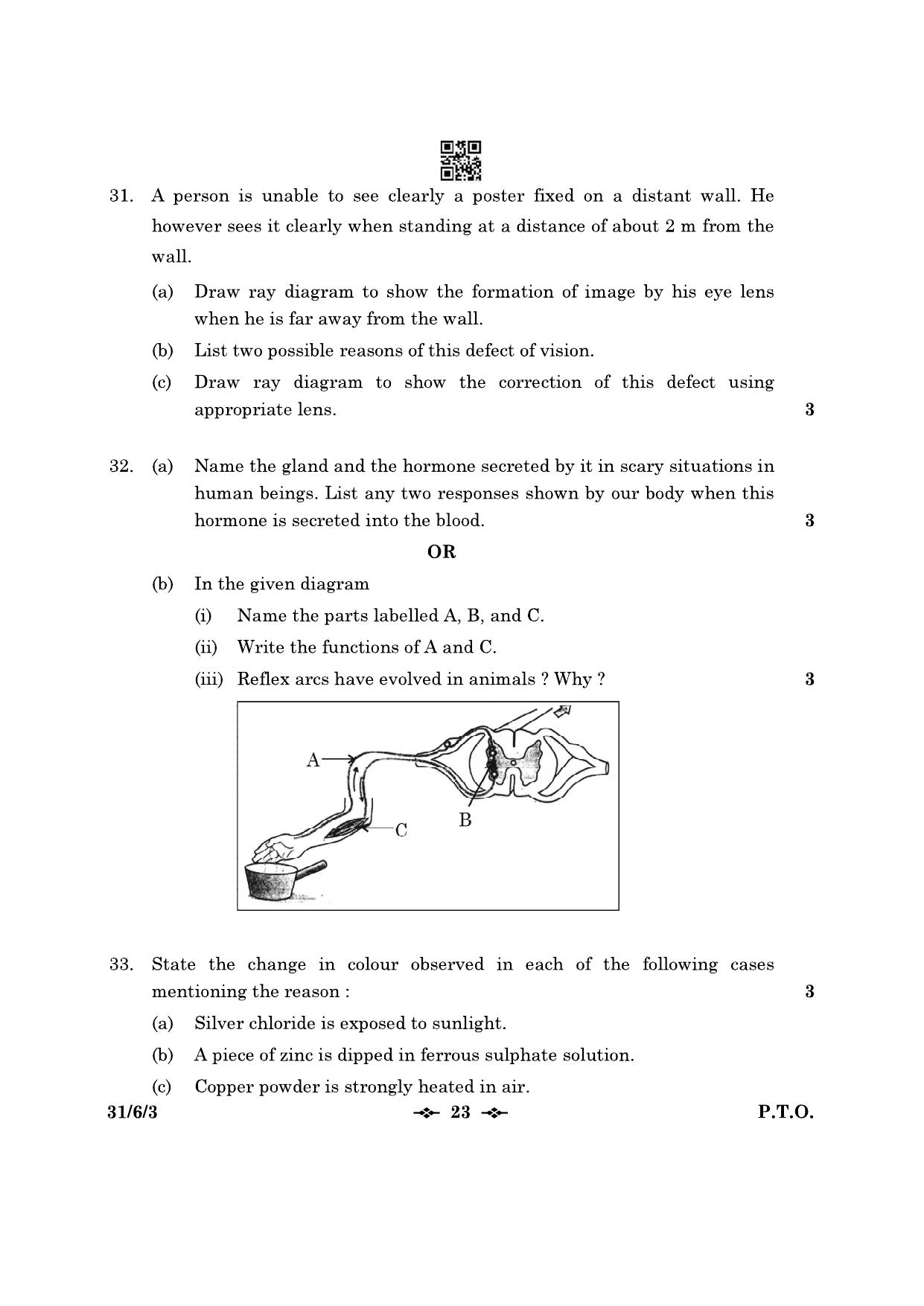 CBSE Class 10 31-6-3 Science 2023 Question Paper - Page 23