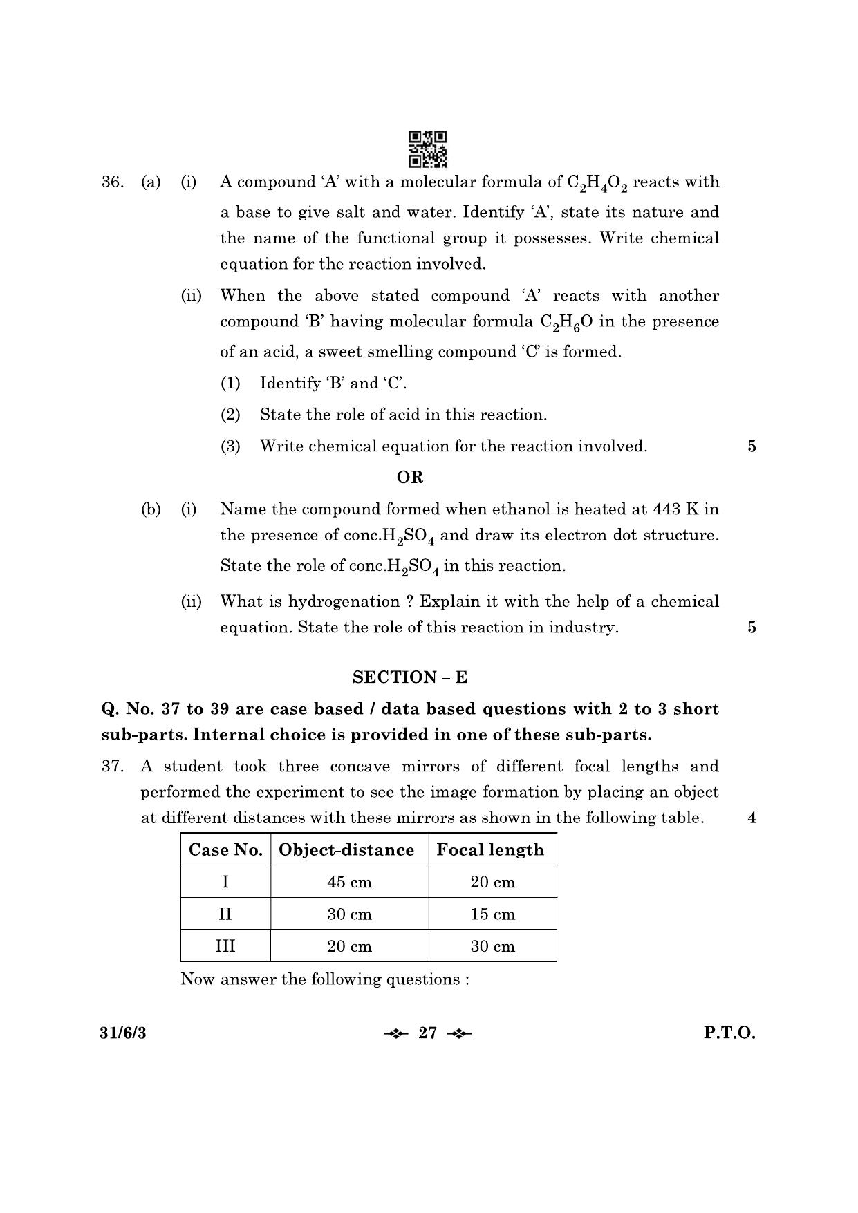 CBSE Class 10 31-6-3 Science 2023 Question Paper - Page 27