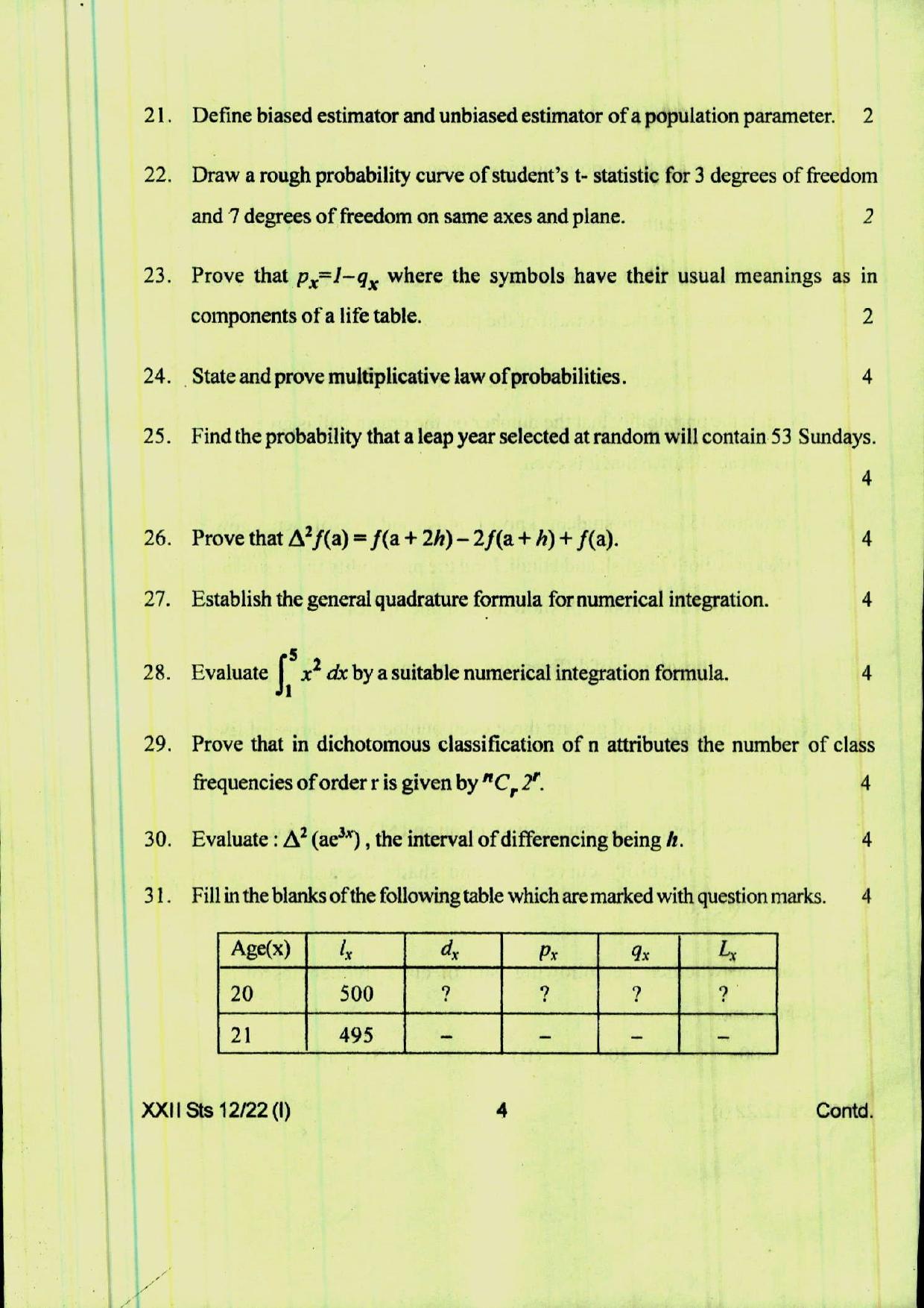 COHSEM 12th Question Papers Improvement 2022 Statistics - Page 4