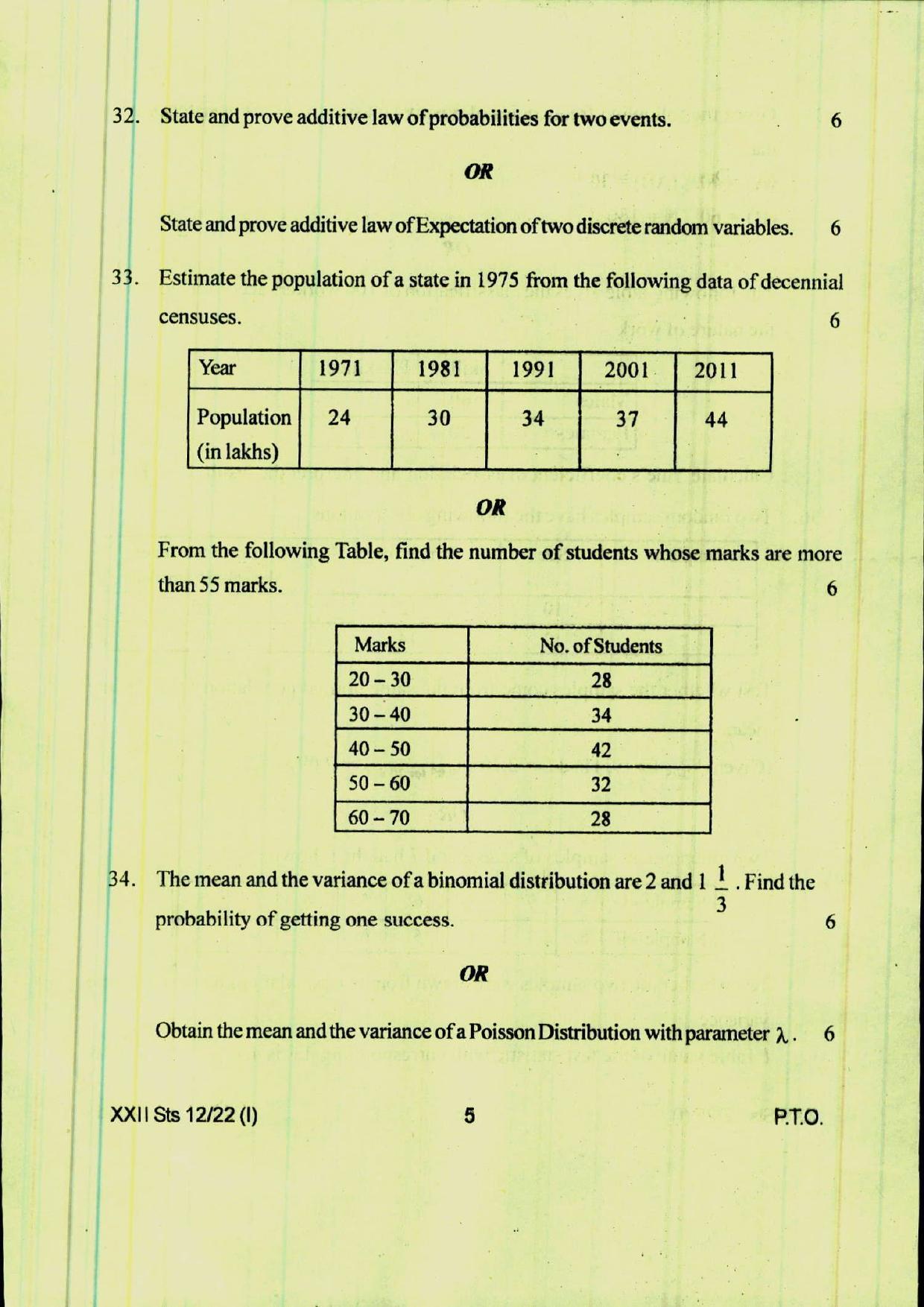 COHSEM 12th Question Papers Improvement 2022 Statistics - Page 5
