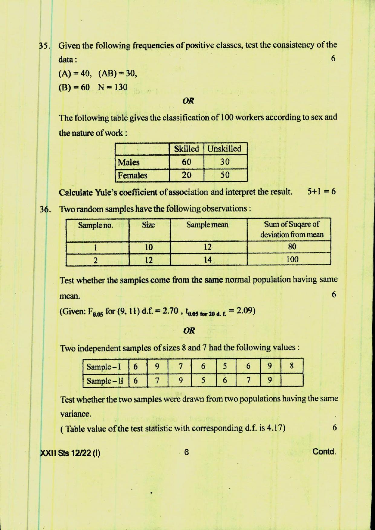 COHSEM 12th Question Papers Improvement 2022 Statistics - Page 6