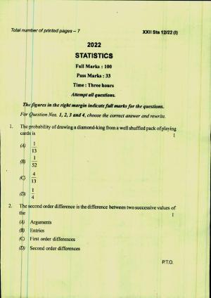 COHSEM 12th Question Papers Improvement 2022 Statistics
