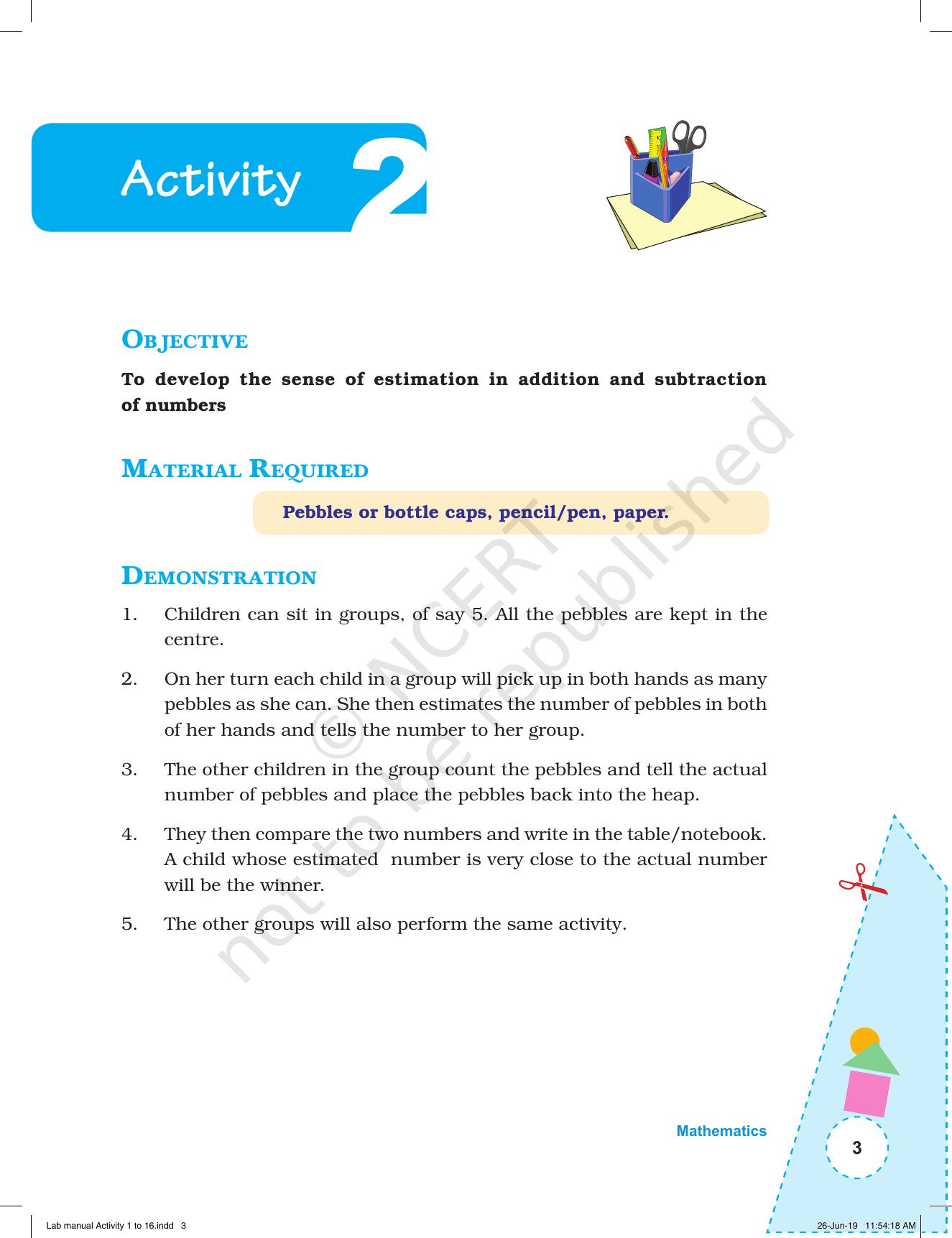 NCERT Laboratory Manuals for Class I to V: Mathematics - Activities for I to V (1 - 16) - Page 3
