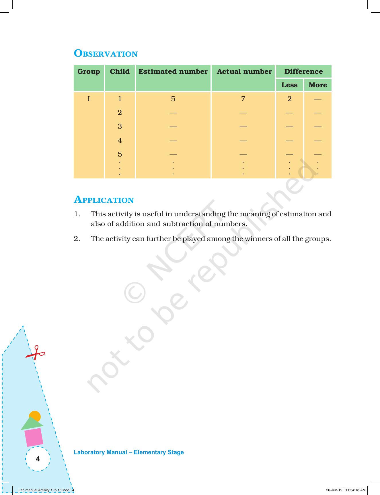 NCERT Laboratory Manuals for Class I to V: Mathematics - Activities for I to V (1 - 16) - Page 4