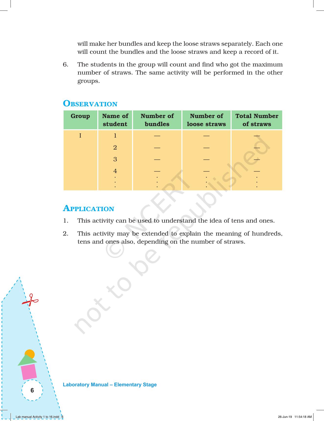 NCERT Laboratory Manuals for Class I to V: Mathematics - Activities for I to V (1 - 16) - Page 6