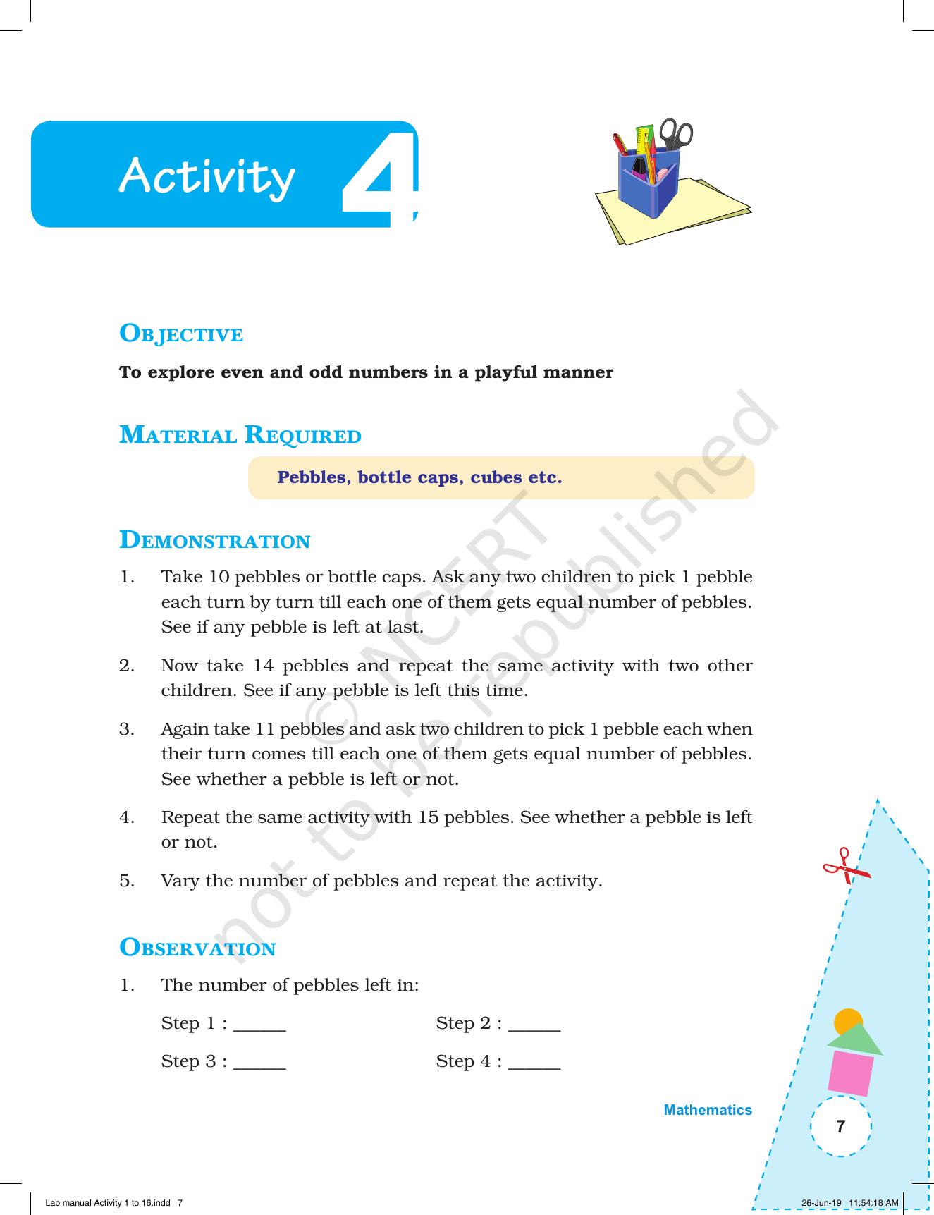 NCERT Laboratory Manuals for Class I to V: Mathematics - Activities for I to V (1 - 16) - Page 7