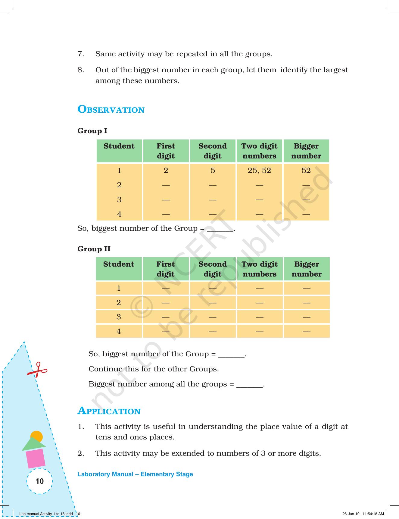 NCERT Laboratory Manuals for Class I to V: Mathematics - Activities for I to V (1 - 16) - Page 10