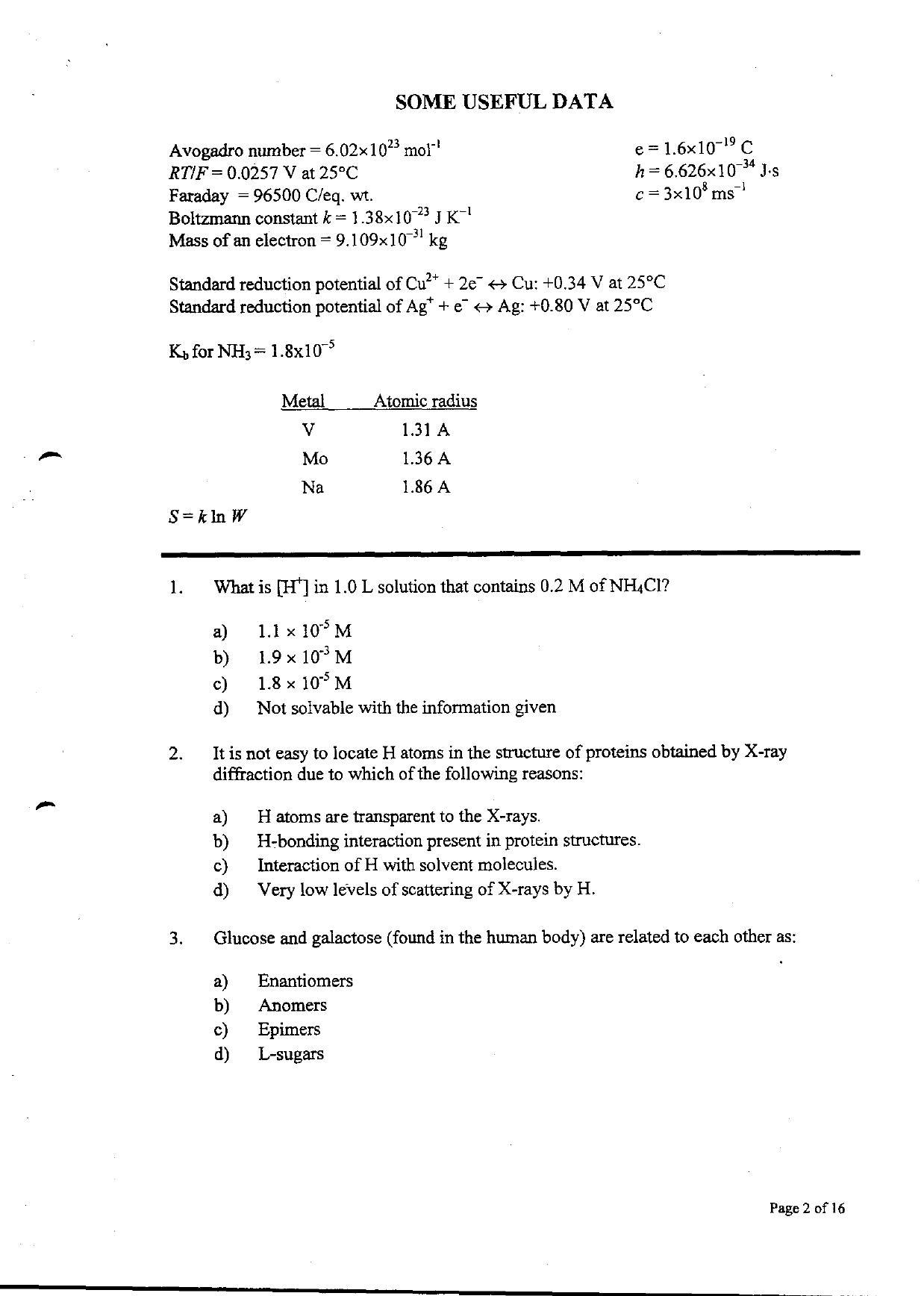 TIFR GS 2010 Chemistry Question Paper - Page 2