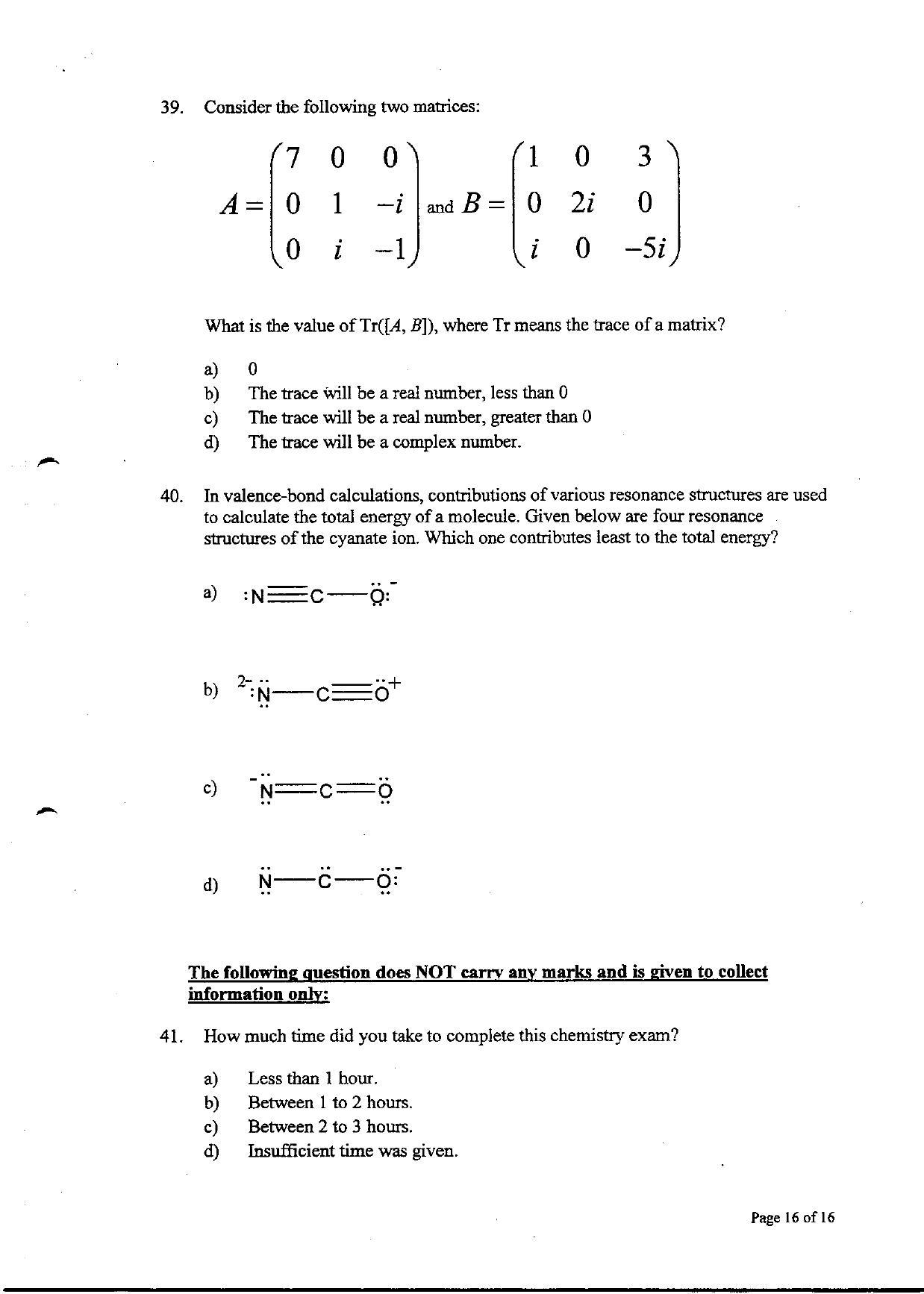 TIFR GS 2010 Chemistry Question Paper - Page 16
