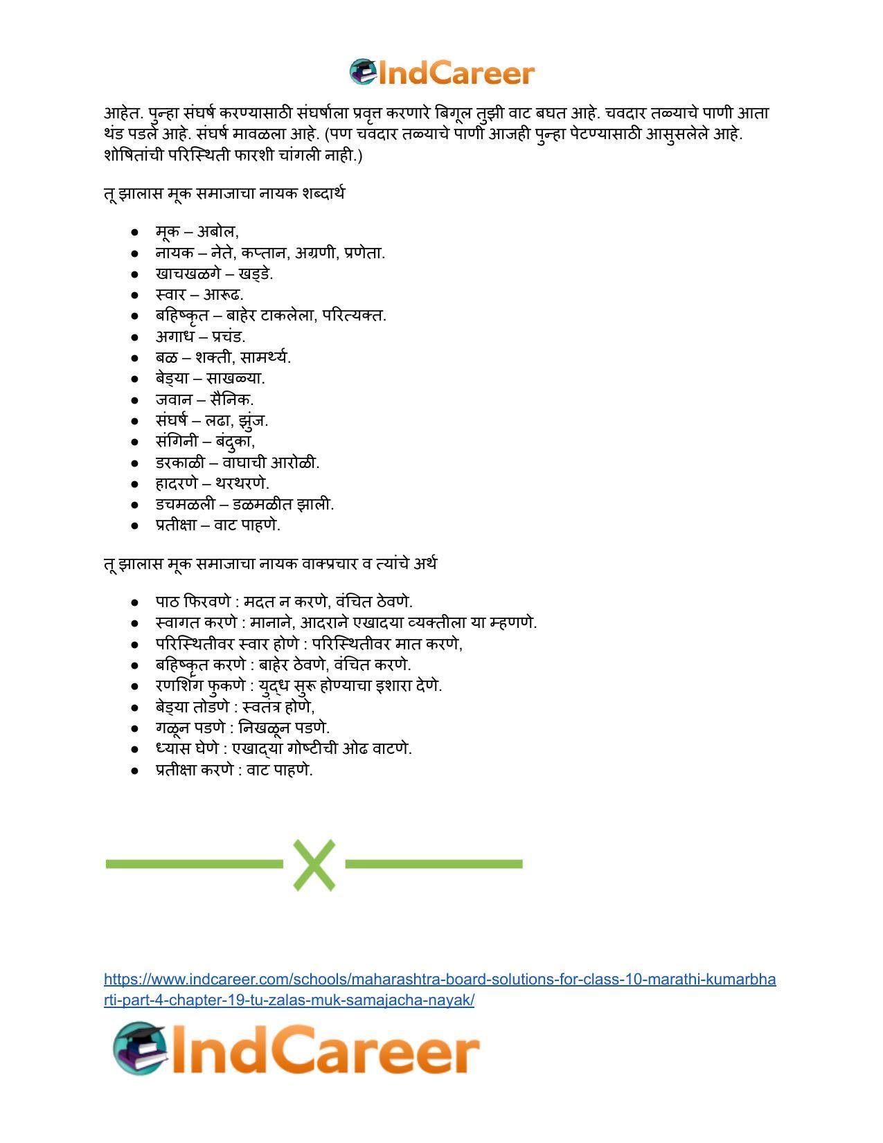 Maharashtra Board Solutions for Class 10- Marathi Kumarbharti (Part- 4): Chapter 19- तू झालास मूक समाजाचा नायक - Page 20