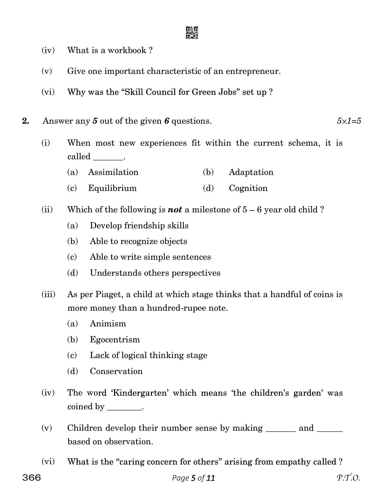 CBSE Class 12 Early Childhood Care & Education (Compartment) 2023 Question Paper - Page 5