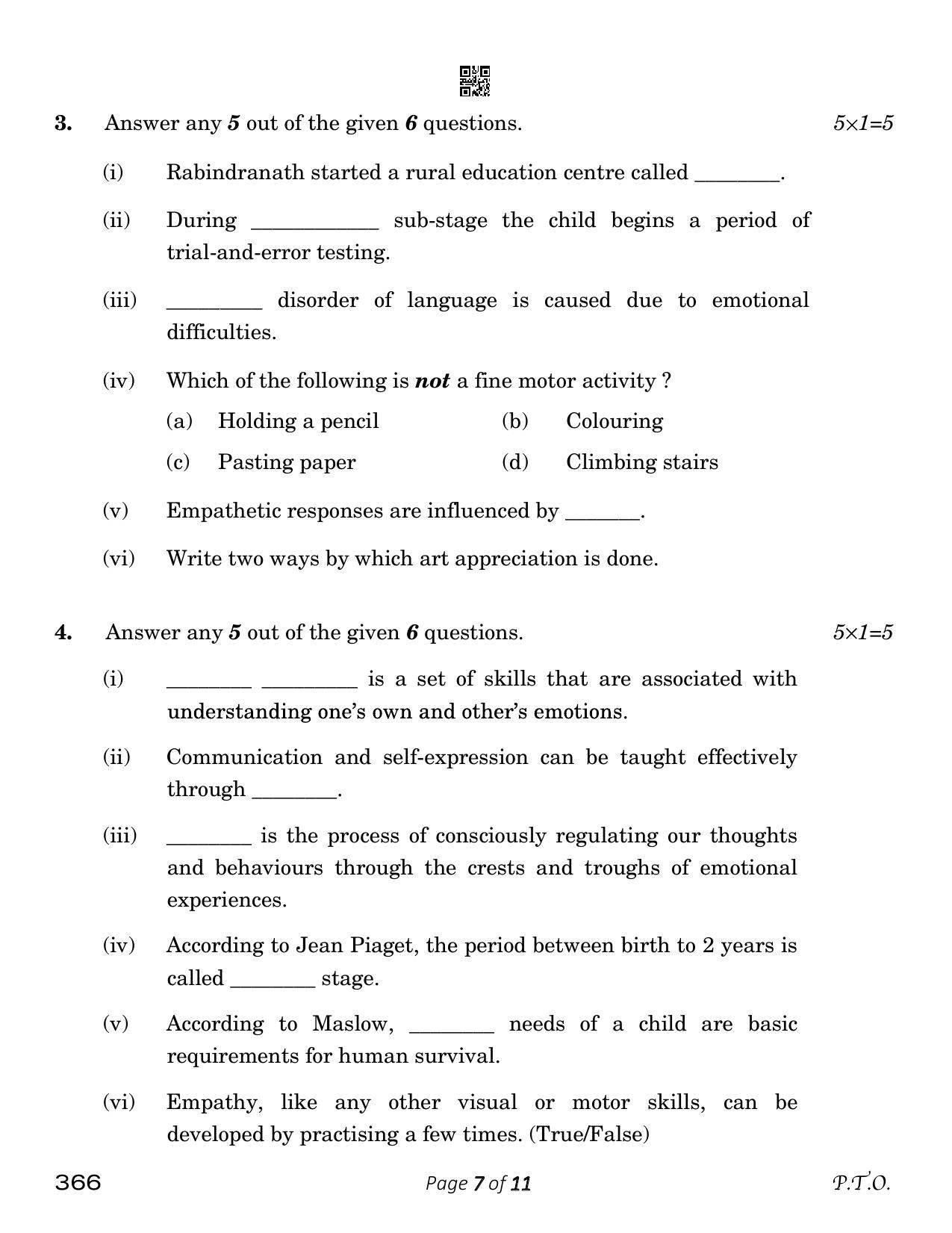 CBSE Class 12 Early Childhood Care & Education (Compartment) 2023 Question Paper - Page 7