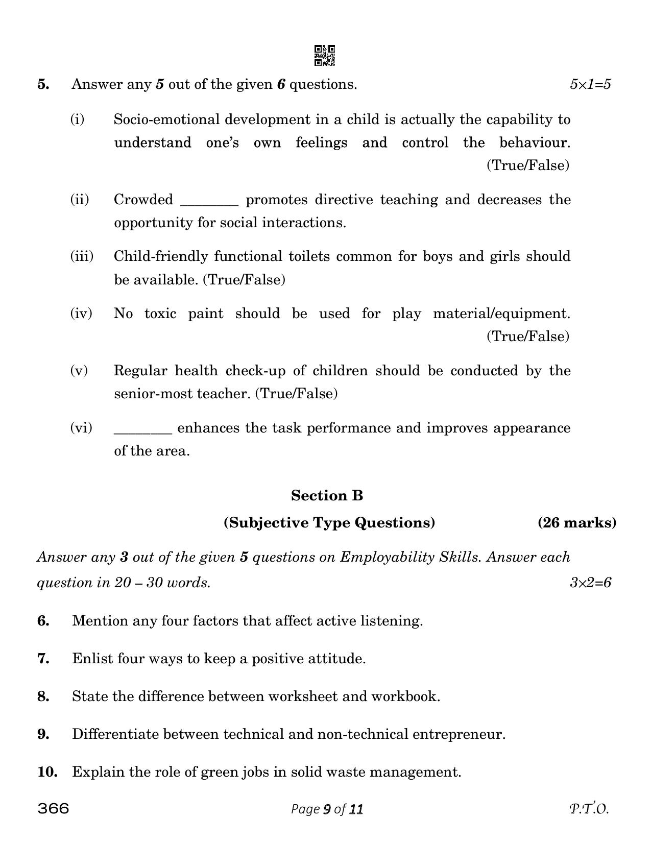 CBSE Class 12 Early Childhood Care & Education (Compartment) 2023 Question Paper - Page 9